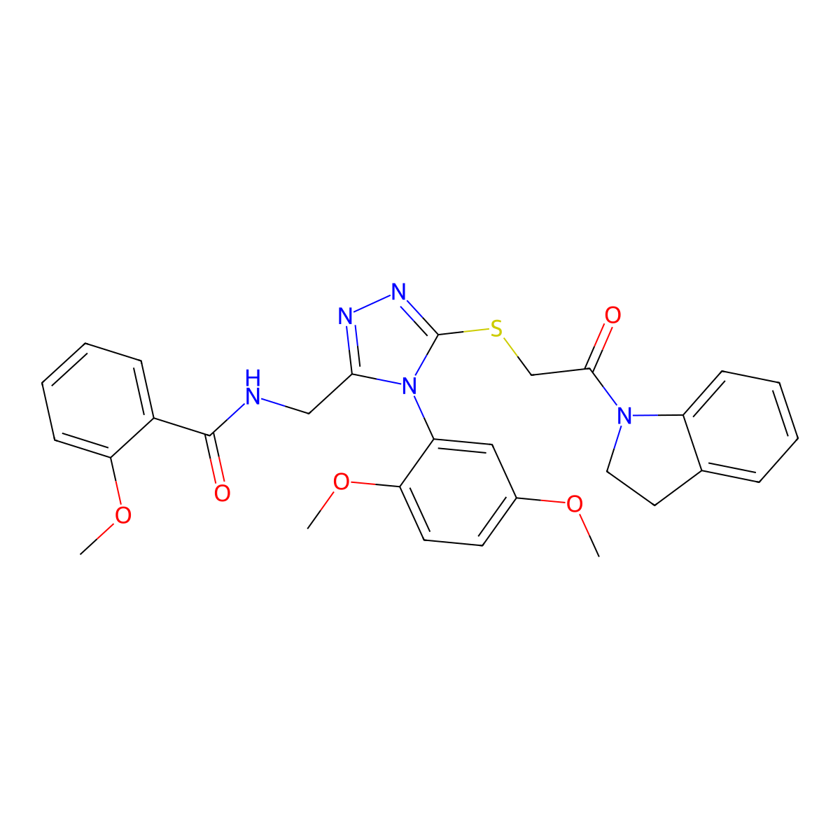 N-((4-(2,5-dimethoxyphenyl)-5-((2-(indolin-1-yl)-2-oxoethyl)thio)-4H-1,2,4-triazol-3-yl)methyl)-2-methoxybenzamide molecular structure, CAS 309968-16-9