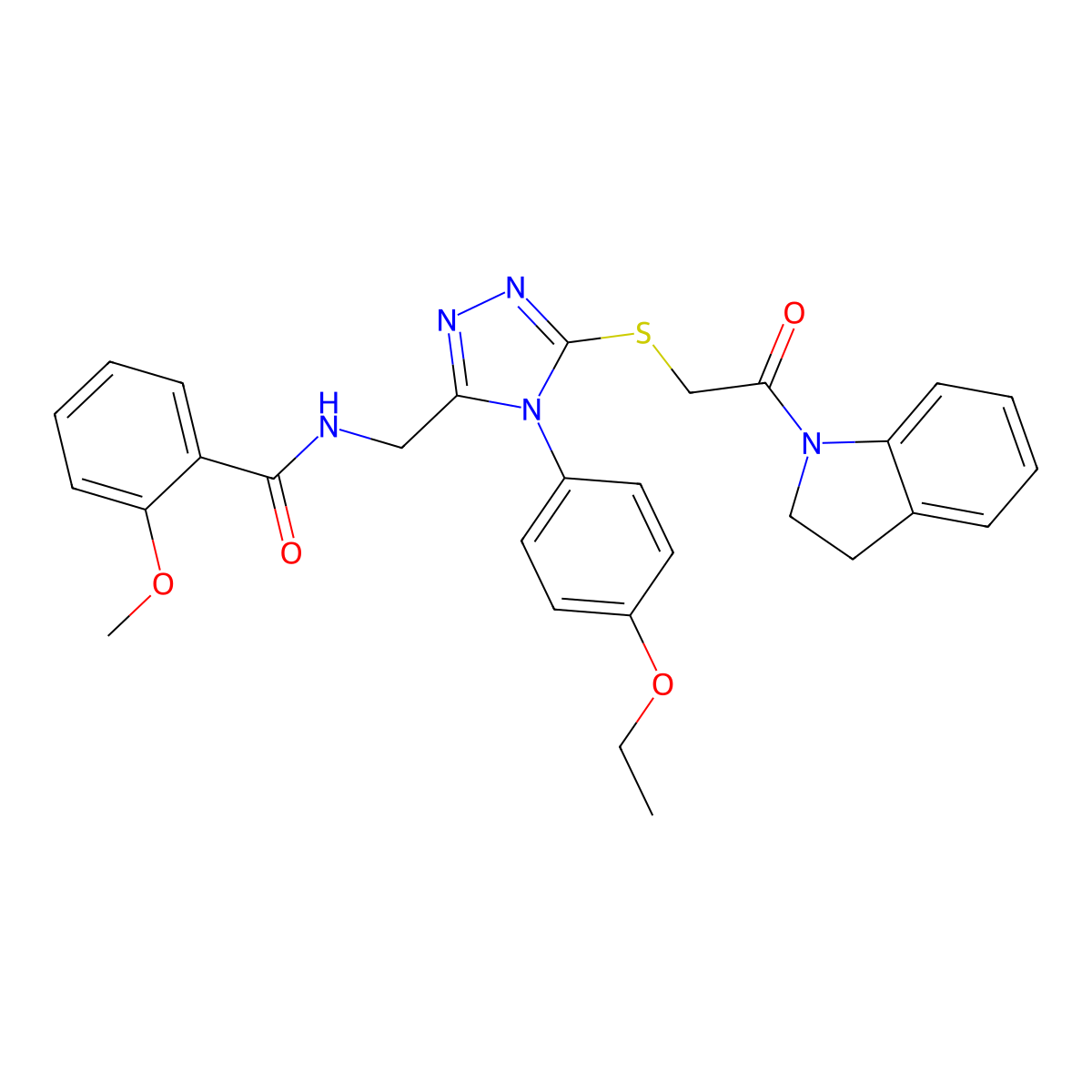 N-((4-(4-ethoxyphenyl)-5-((2-(indolin-1-yl)-2-oxoethyl)thio)-4H-1,2,4-triazol-3-yl)methyl)-2-methoxybenzamide molecular structure, CAS 309968-18-1