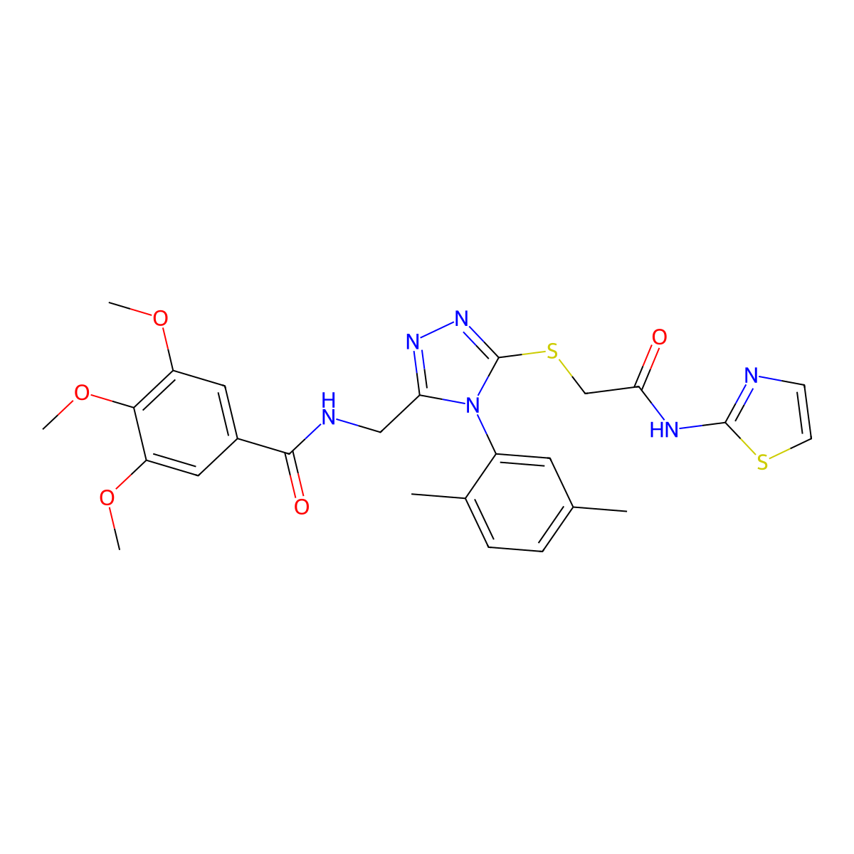 N-((4-(2,5-dimethylphenyl)-5-((2-oxo-2-(thiazol-2-ylamino)ethyl)thio)-4H-1,2,4-triazol-3-yl)methyl)-3,4,5-trimethoxybenzamide molecular structure, CAS 309968-19-2