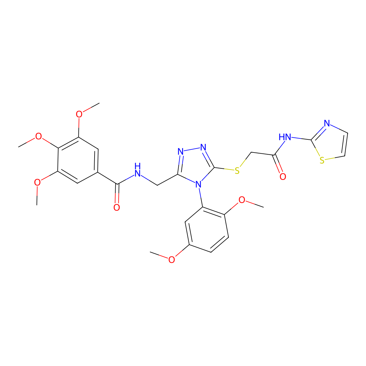 N-((4-(2,5-dimethoxyphenyl)-5-((2-oxo-2-(thiazol-2-ylamino)ethyl)thio)-4H-1,2,4-triazol-3-yl)methyl)-3,4,5-trimethoxybenzamide molecular structure, CAS 309968-22-7