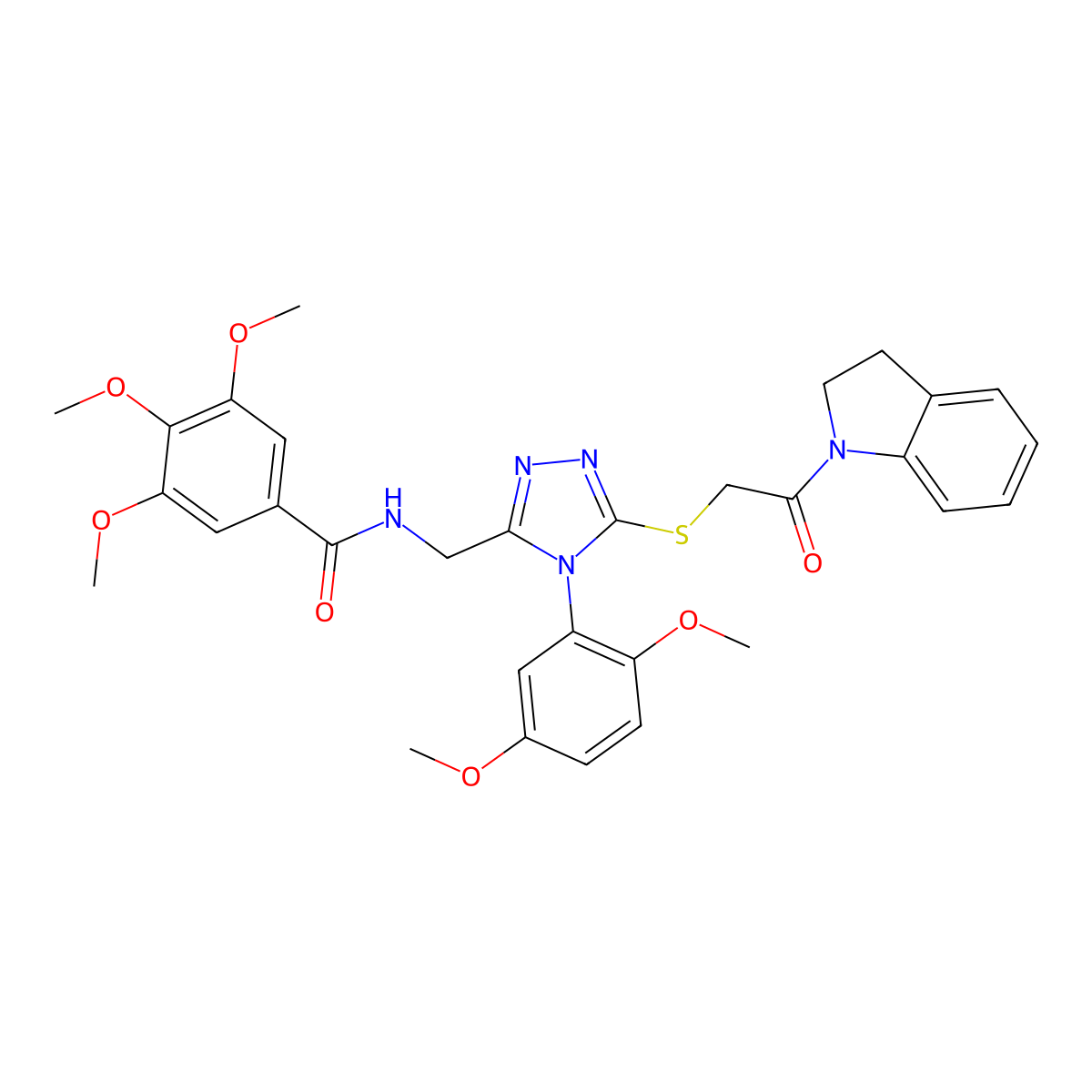N-((4-(2,5-dimethoxyphenyl)-5-((2-(indolin-1-yl)-2-oxoethyl)thio)-4H-1,2,4-triazol-3-yl)methyl)-3,4,5-trimethoxybenzamide molecular structure, CAS 309968-23-8