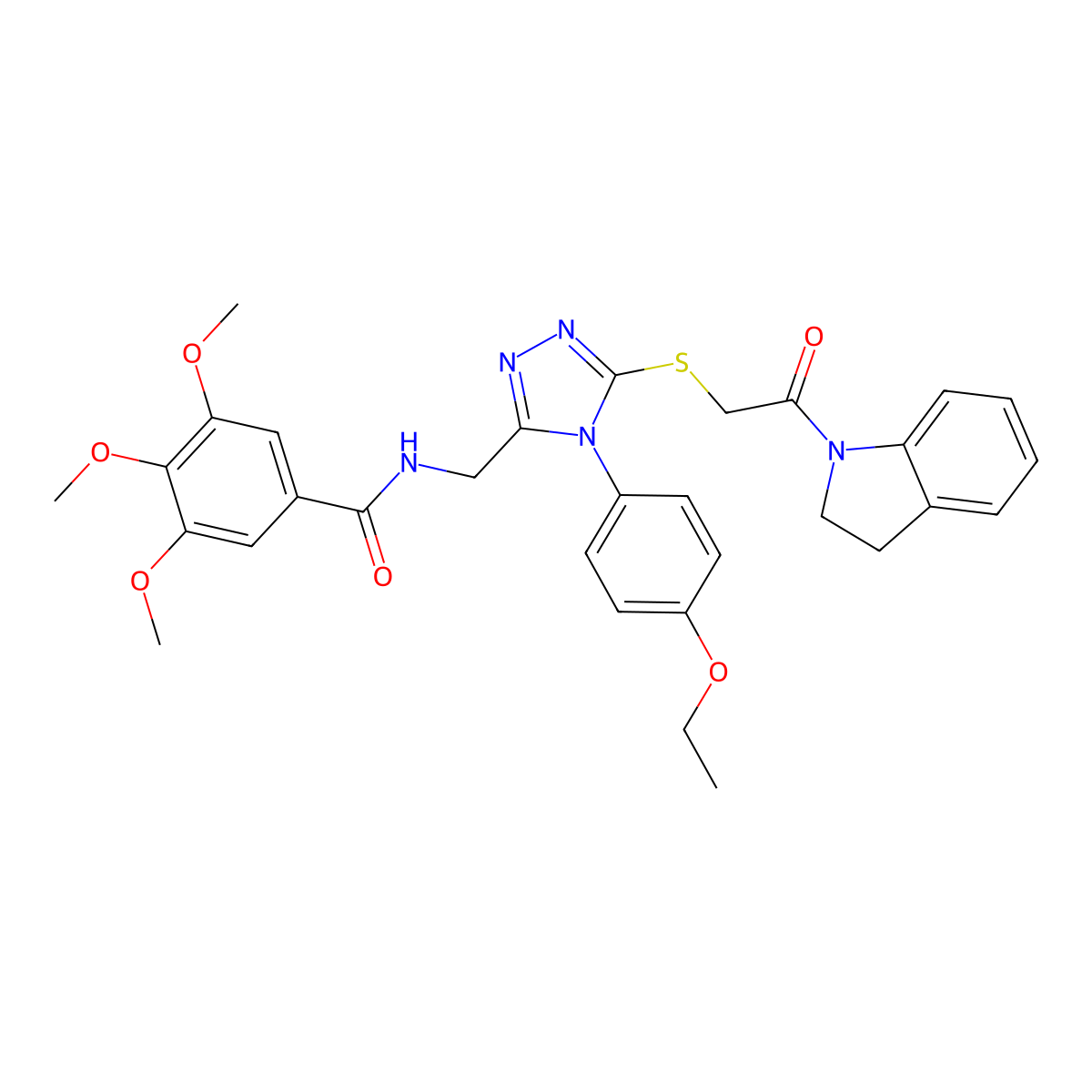 N-((4-(4-ethoxyphenyl)-5-((2-(indolin-1-yl)-2-oxoethyl)thio)-4H-1,2,4-triazol-3-yl)methyl)-3,4,5-trimethoxybenzamide molecular structure, CAS 309968-25-0