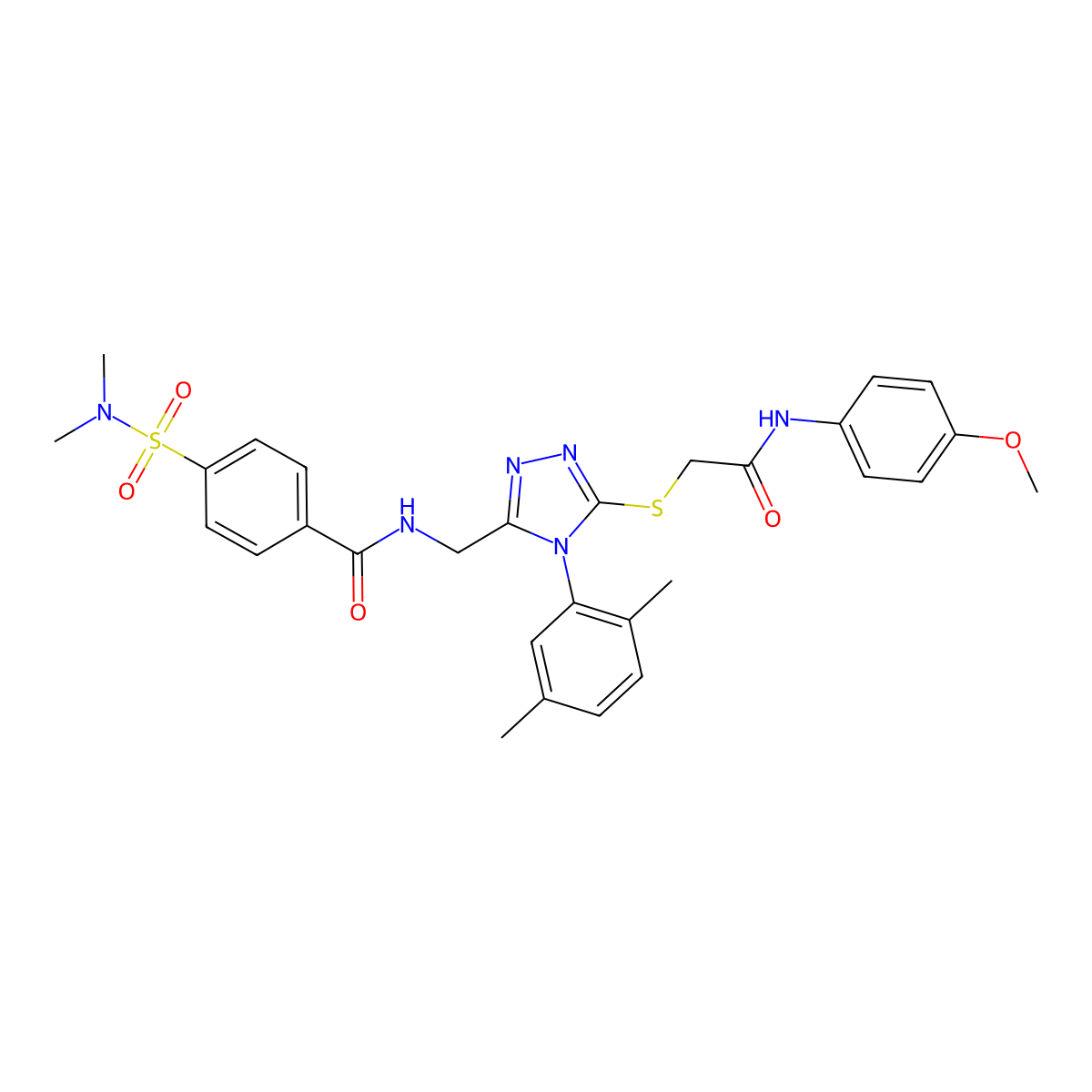 N-((4-(2,5-dimethylphenyl)-5-((2-((4-methoxyphenyl)amino)-2-oxoethyl)thio)-4H-1,2,4-triazol-3-yl)methyl)-4-(N,N-dimethylsulfamoyl)benzamide molecular structure, CAS 309968-27-2