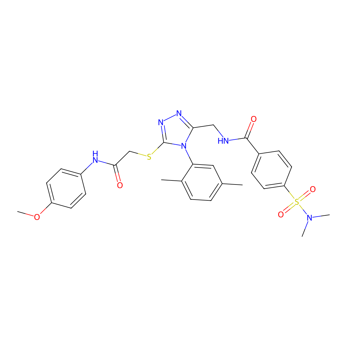 N-((4-(2,5-dimethylphenyl)-5-((2-((4-methoxyphenyl)amino)-2-oxoethyl)thio)-4H-1,2,4-triazol-3-yl)methyl)-4-(N,N-dimethylsulfamoyl)benzamide molecular structure, CAS 309968-27-2