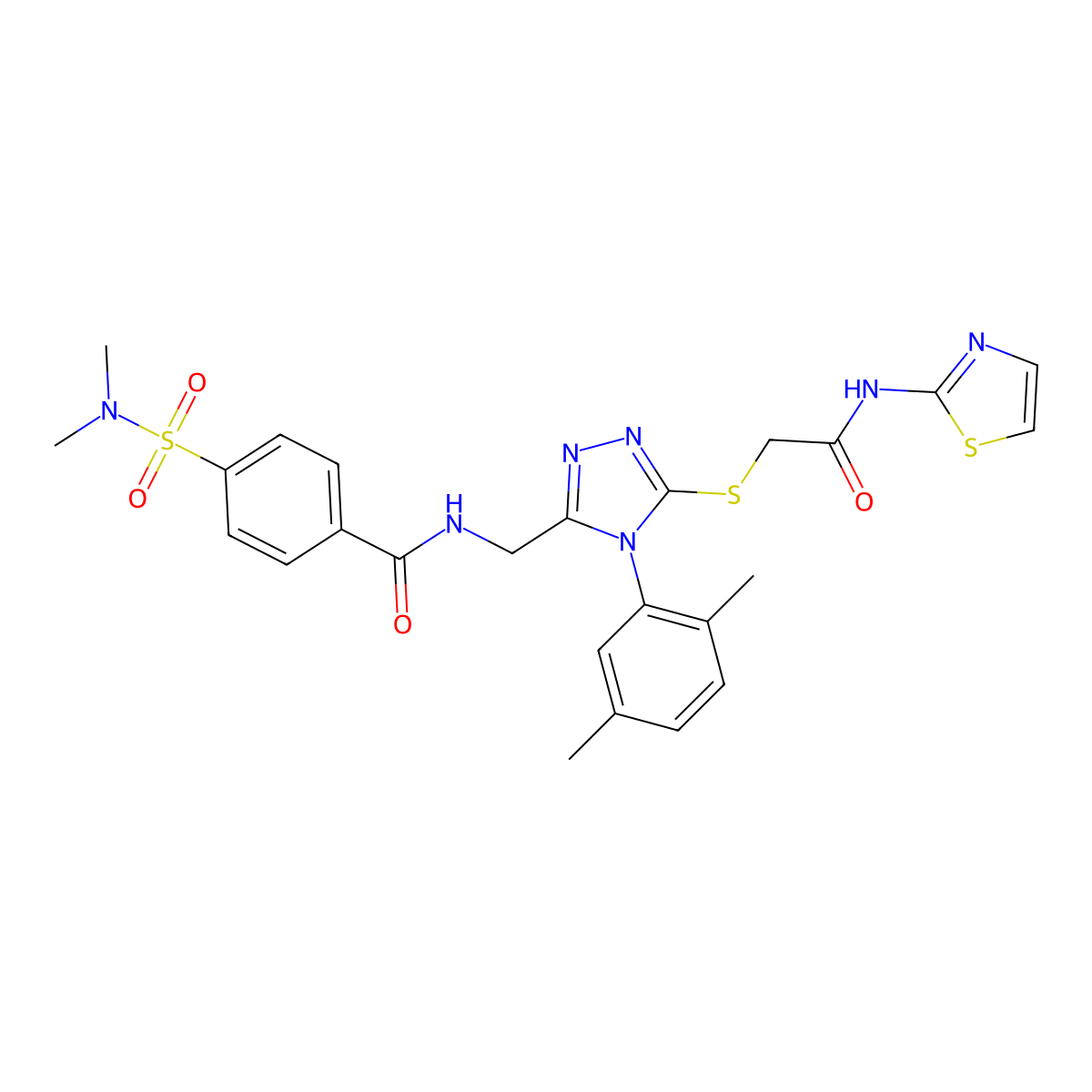 N-{[4-(2,5-dimethylphenyl)-5-({[(1,3-thiazol-2-yl)carbamoyl]methyl}sulfanyl)-4H-1,2,4-triazol-3-yl]methyl}-4-(dimethylsulfamoyl)benzamide molecular structure, CAS 309968-28-3