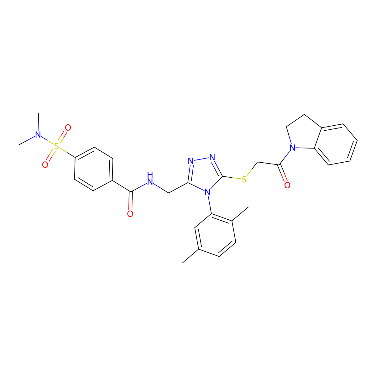 N-((4-(2,5-dimethylphenyl)-5-((2-(indolin-1-yl)-2-oxoethyl)thio)-4H-1,2,4-triazol-3-yl)methyl)-4-(N,N-dimethylsulfamoyl)benzamide molecular structure, CAS 309968-30-7