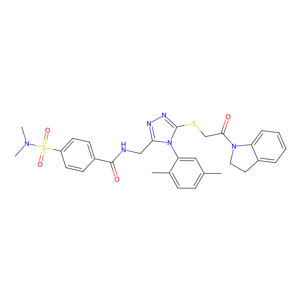 N-((4-(2,5-dimethylphenyl)-5-((2-(indolin-1-yl)-2-oxoethyl)thio)-4H-1,2,4-triazol-3-yl)methyl)-4-(N,N-dimethylsulfamoyl)benzamide molecular structure, CAS 309968-30-7