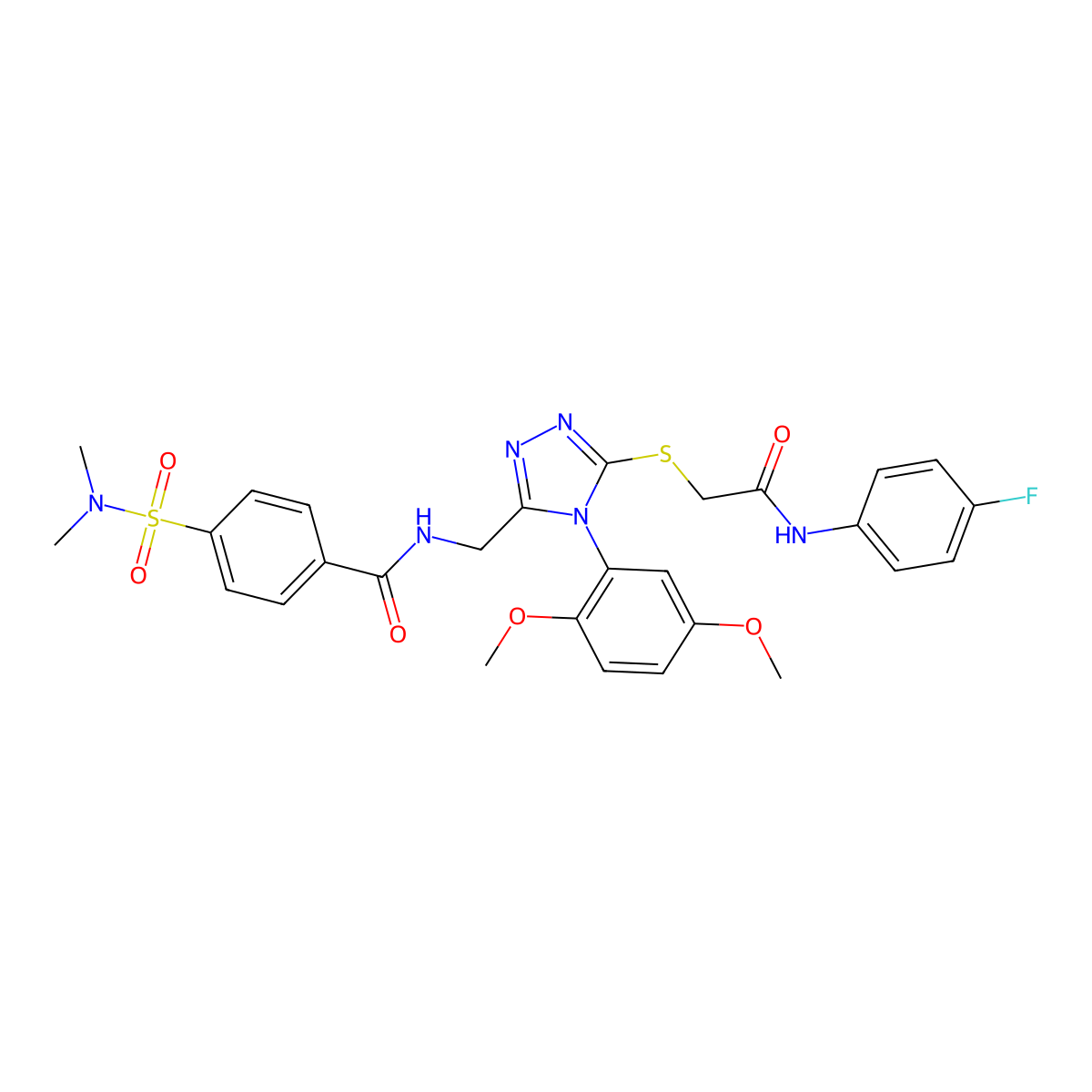 N-((4-(2,5-dimethoxyphenyl)-5-((2-((4-fluorophenyl)amino)-2-oxoethyl)thio)-4H-1,2,4-triazol-3-yl)methyl)-4-(N,N-dimethylsulfamoyl)benzamide molecular structure, CAS 309968-32-9