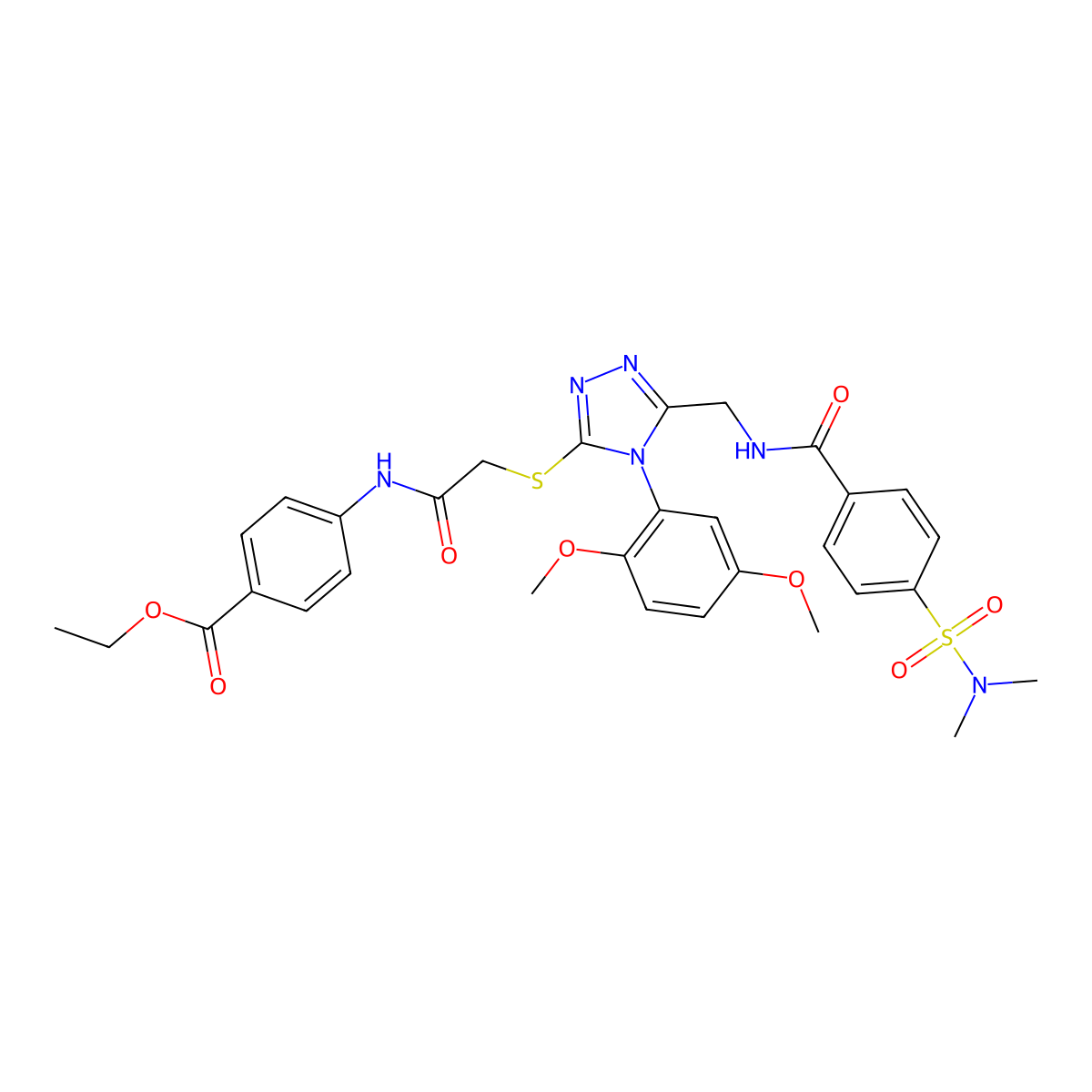 Ethyl 4-[[2-[[4-(2,5-dimethoxyphenyl)-5-[[[4-(dimethylsulfamoyl)benzoyl]amino]methyl]-1,2,4-triazol-3-yl]sulfanyl]acetyl]amino]benzoate molecular structure, CAS 309968-35-2