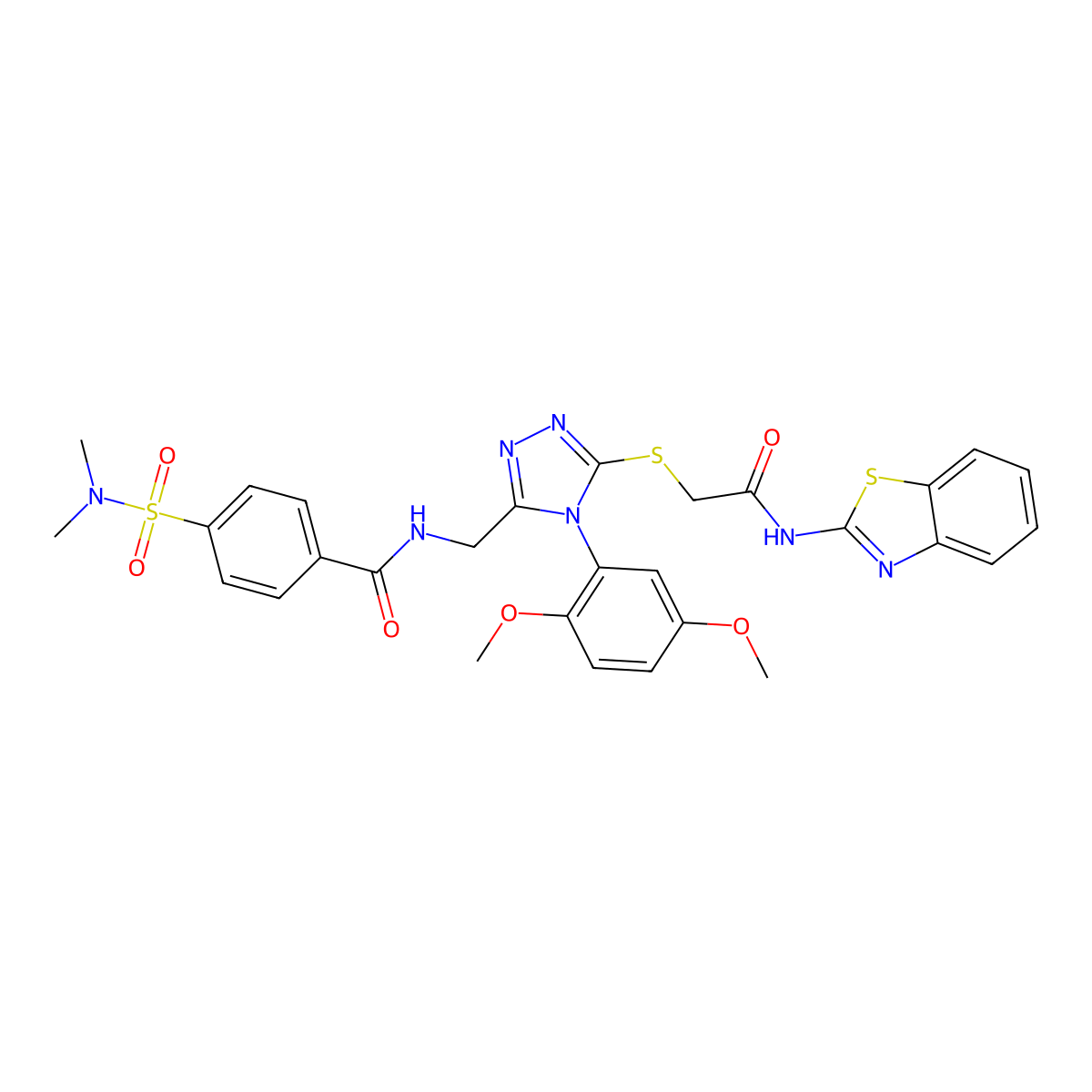 N-[[5-[2-(1,3-benzothiazol-2-ylamino)-2-oxoethyl]sulfanyl-4-(2,5-dimethoxyphenyl)-1,2,4-triazol-3-yl]methyl]-4-(dimethylsulfamoyl)benzamide molecular structure, CAS 309968-36-3