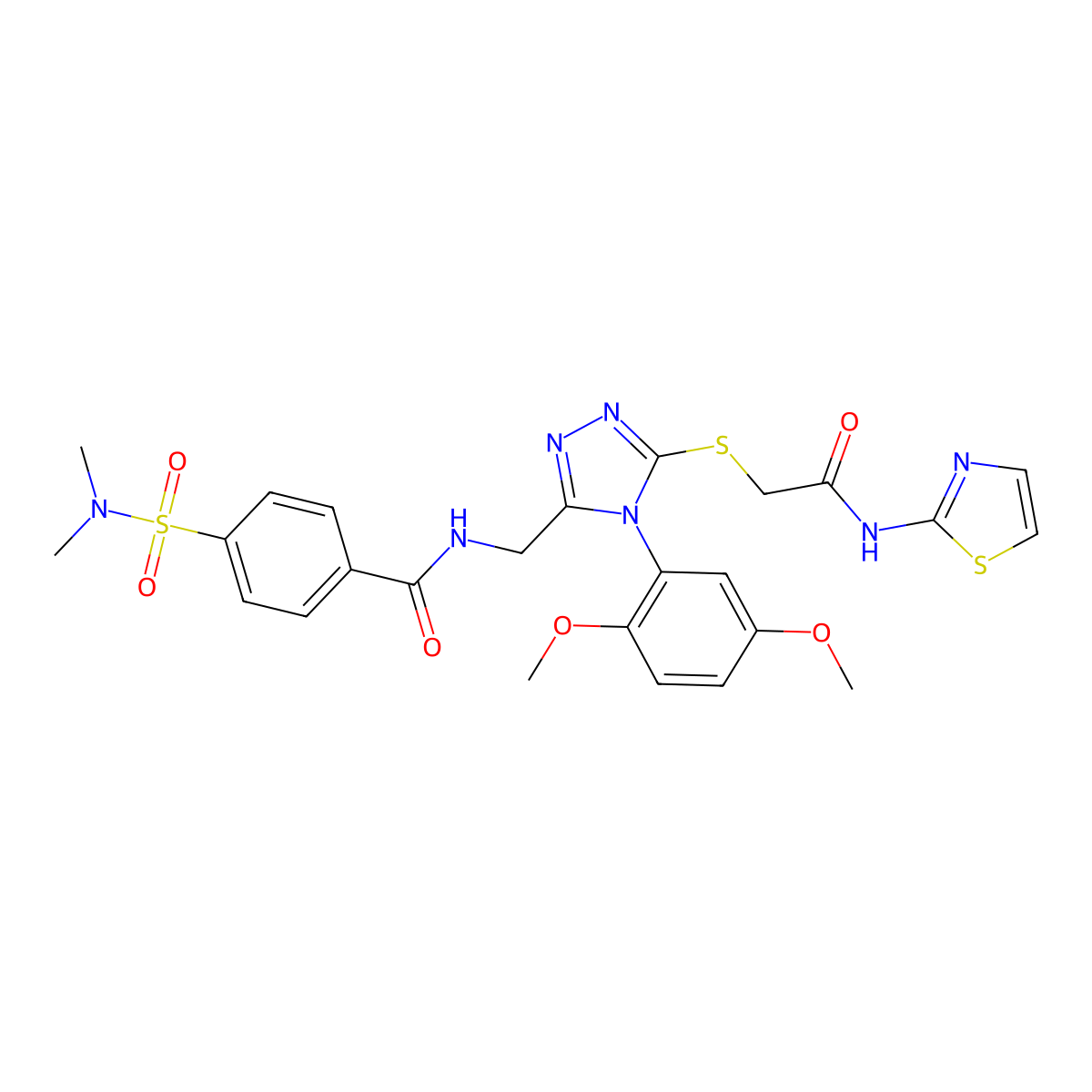 N-((4-(2,5-dimethoxyphenyl)-5-((2-oxo-2-(thiazol-2-ylamino)ethyl)thio)-4H-1,2,4-triazol-3-yl)methyl)-4-(N,N-dimethylsulfamoyl)benzamide molecular structure, CAS 309968-37-4