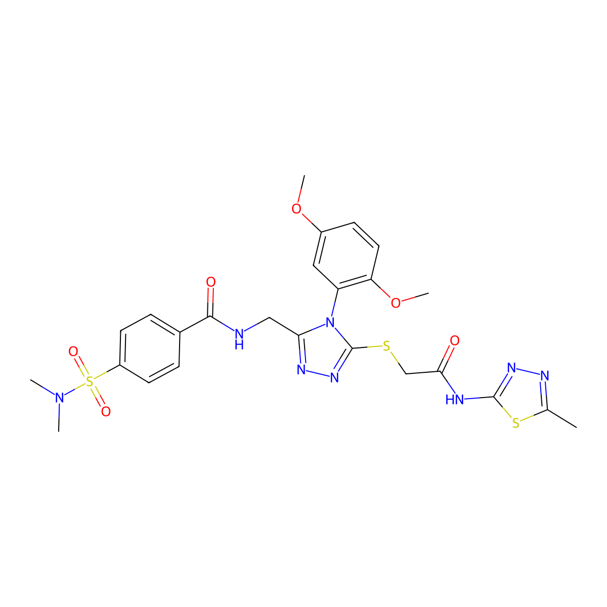 N-{[4-(2,5-dimethoxyphenyl)-5-({[(5-methyl-1,3,4-thiadiazol-2-yl)carbamoyl]methyl}sulfanyl)-4H-1,2,4-triazol-3-yl]methyl}-4-(dimethylsulfamoyl)benzamide molecular structure, CAS 309968-38-5