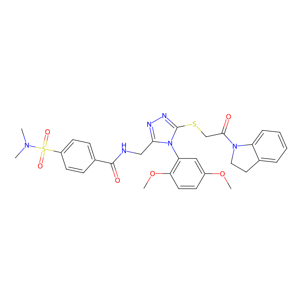N-[[5-[2-(2,3-dihydroindol-1-yl)-2-oxoethyl]sulfanyl-4-(2,5-dimethoxyphenyl)-1,2,4-triazol-3-yl]methyl]-4-(dimethylsulfamoyl)benzamide molecular structure, CAS 309968-39-6