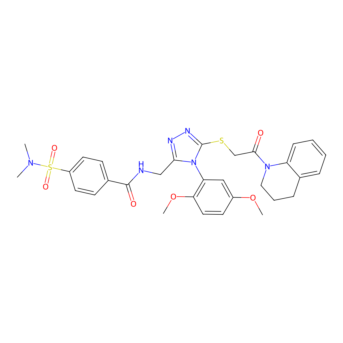 N-((5-((2-(3,4-dihydroquinolin-1(2H)-yl)-2-oxoethyl)thio)-4-(2,5-dimethoxyphenyl)-4H-1,2,4-triazol-3-yl)methyl)-4-(N,N-dimethylsulfamoyl)benzamide molecular structure, CAS 309968-40-9