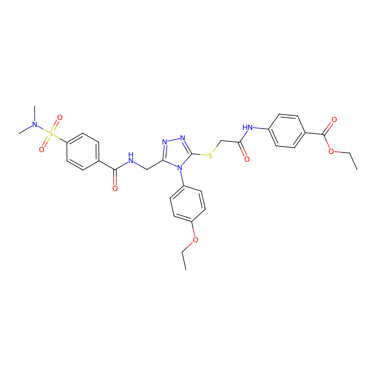 Ethyl 4-[[2-[[5-[[[4-(dimethylsulfamoyl)benzoyl]amino]methyl]-4-(4-ethoxyphenyl)-1,2,4-triazol-3-yl]sulfanyl]acetyl]amino]benzoate molecular structure, CAS 309968-44-3