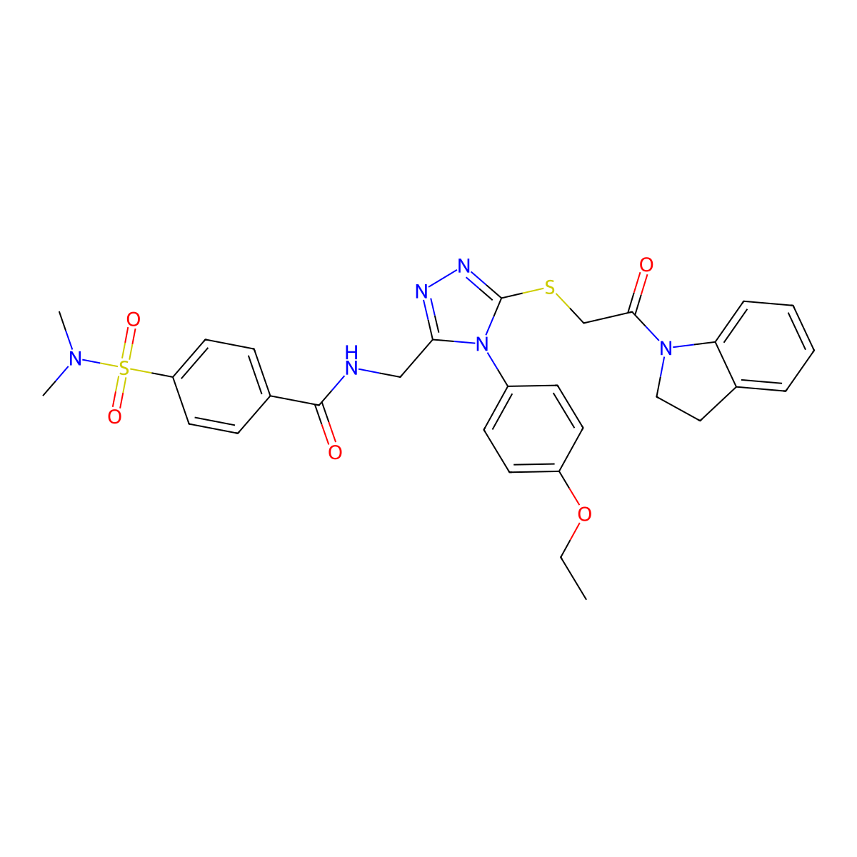 4-(N,N-dimethylsulfamoyl)-N-((4-(4-ethoxyphenyl)-5-((2-(indolin-1-yl)-2-oxoethyl)thio)-4H-1,2,4-triazol-3-yl)methyl)benzamide molecular structure, CAS 309968-48-7