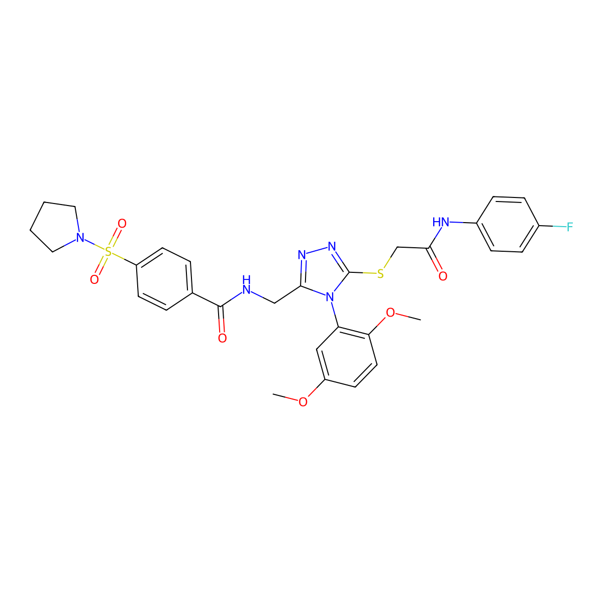 N-[[4-(2,5-dimethoxyphenyl)-5-[2-(4-fluoroanilino)-2-oxoethyl]sulfanyl-1,2,4-triazol-3-yl]methyl]-4-pyrrolidin-1-ylsulfonylbenzamide molecular structure, CAS 309968-49-8