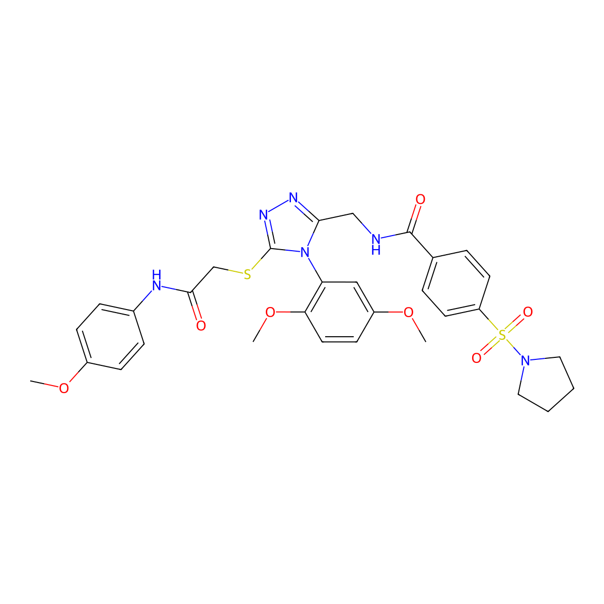 N-[[4-(2,5-dimethoxyphenyl)-5-[2-(4-methoxyanilino)-2-oxoethyl]sulfanyl-1,2,4-triazol-3-yl]methyl]-4-pyrrolidin-1-ylsulfonylbenzamide molecular structure, CAS 309968-50-1