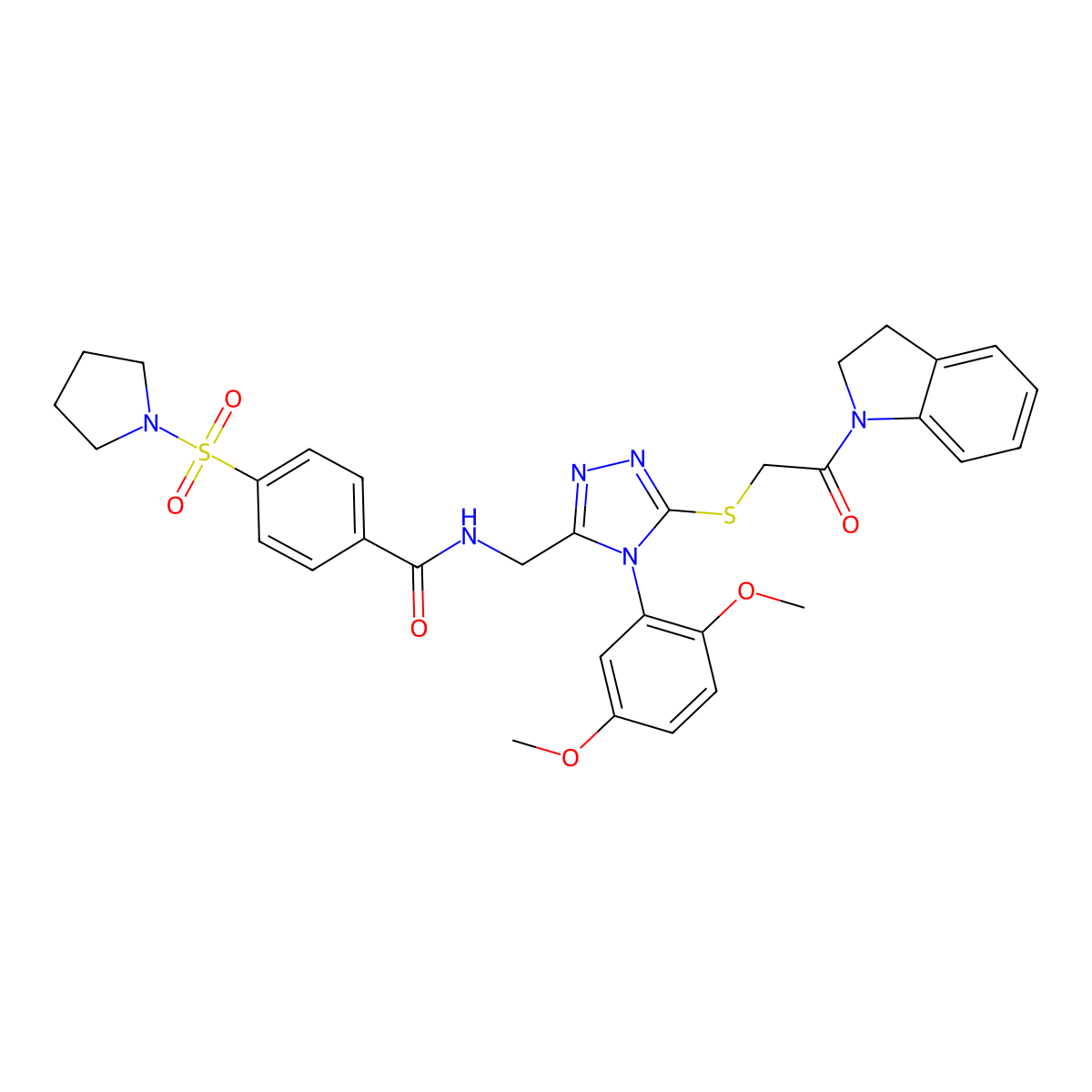 N-[[5-[2-(2,3-dihydroindol-1-yl)-2-oxoethyl]sulfanyl-4-(2,5-dimethoxyphenyl)-1,2,4-triazol-3-yl]methyl]-4-pyrrolidin-1-ylsulfonylbenzamide molecular structure, CAS 309968-53-4
