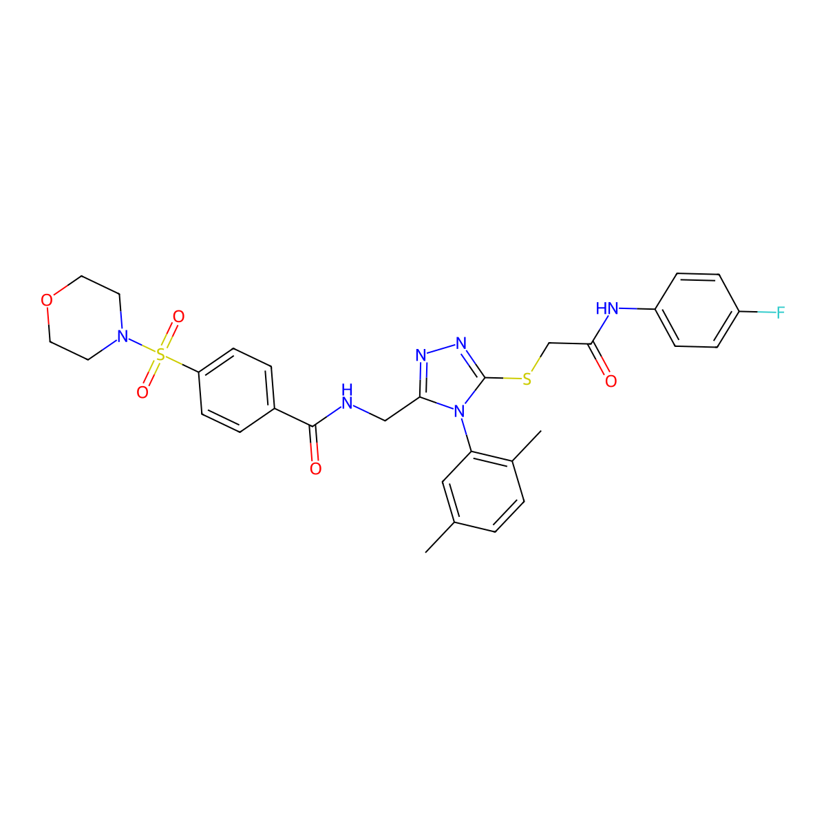 N-((4-(2,5-dimethylphenyl)-5-((2-((4-fluorophenyl)amino)-2-oxoethyl)thio)-4H-1,2,4-triazol-3-yl)methyl)-4-(morpholinosulfonyl)benzamide molecular structure, CAS 309968-55-6