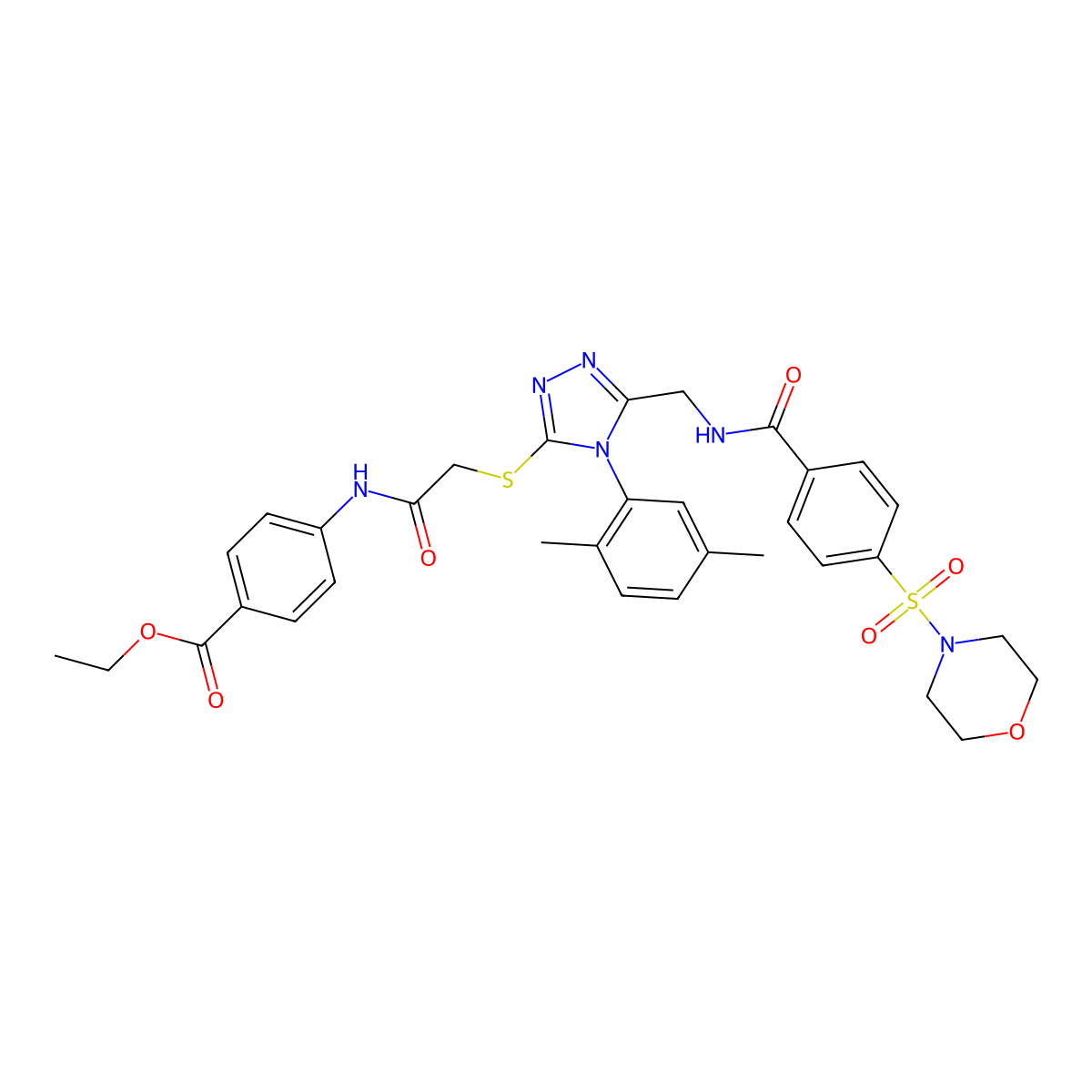 Ethyl 4-[[2-[[4-(2,5-dimethylphenyl)-5-[[(4-morpholin-4-ylsulfonylbenzoyl)amino]methyl]-1,2,4-triazol-3-yl]sulfanyl]acetyl]amino]benzoate molecular structure, CAS 309968-57-8