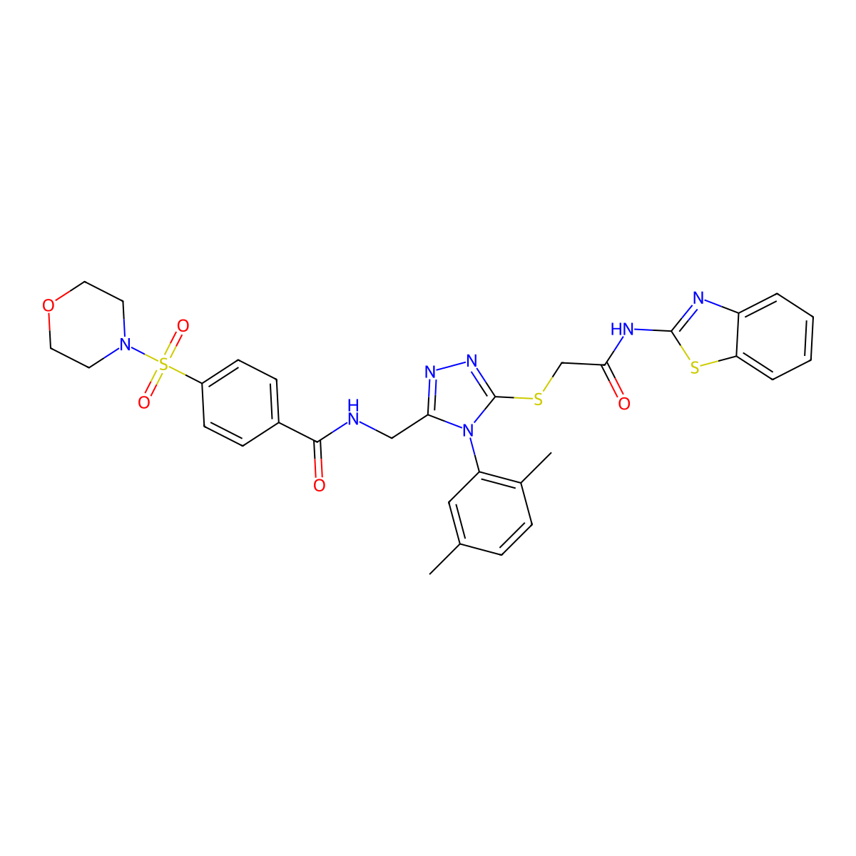 N-((5-((2-(benzo[d]thiazol-2-ylamino)-2-oxoethyl)thio)-4-(2,5-dimethylphenyl)-4H-1,2,4-triazol-3-yl)methyl)-4-(morpholinosulfonyl)benzamide molecular structure, CAS 309968-58-9