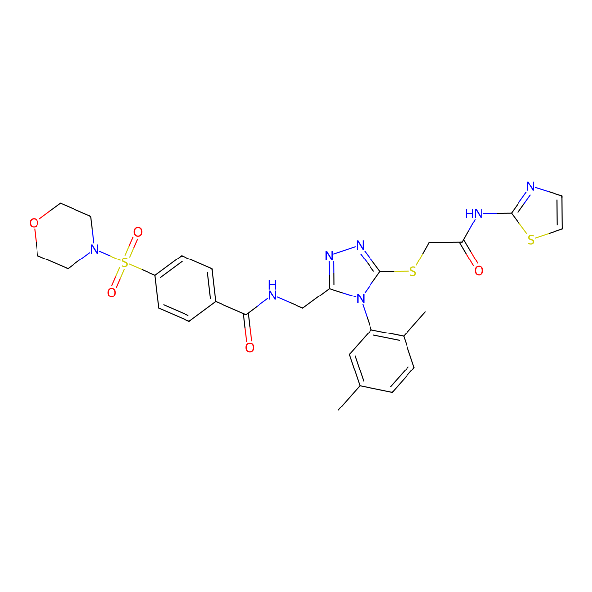 N-((4-(2,5-dimethylphenyl)-5-((2-oxo-2-(thiazol-2-ylamino)ethyl)thio)-4H-1,2,4-triazol-3-yl)methyl)-4-(morpholinosulfonyl)benzamide molecular structure, CAS 309968-59-0