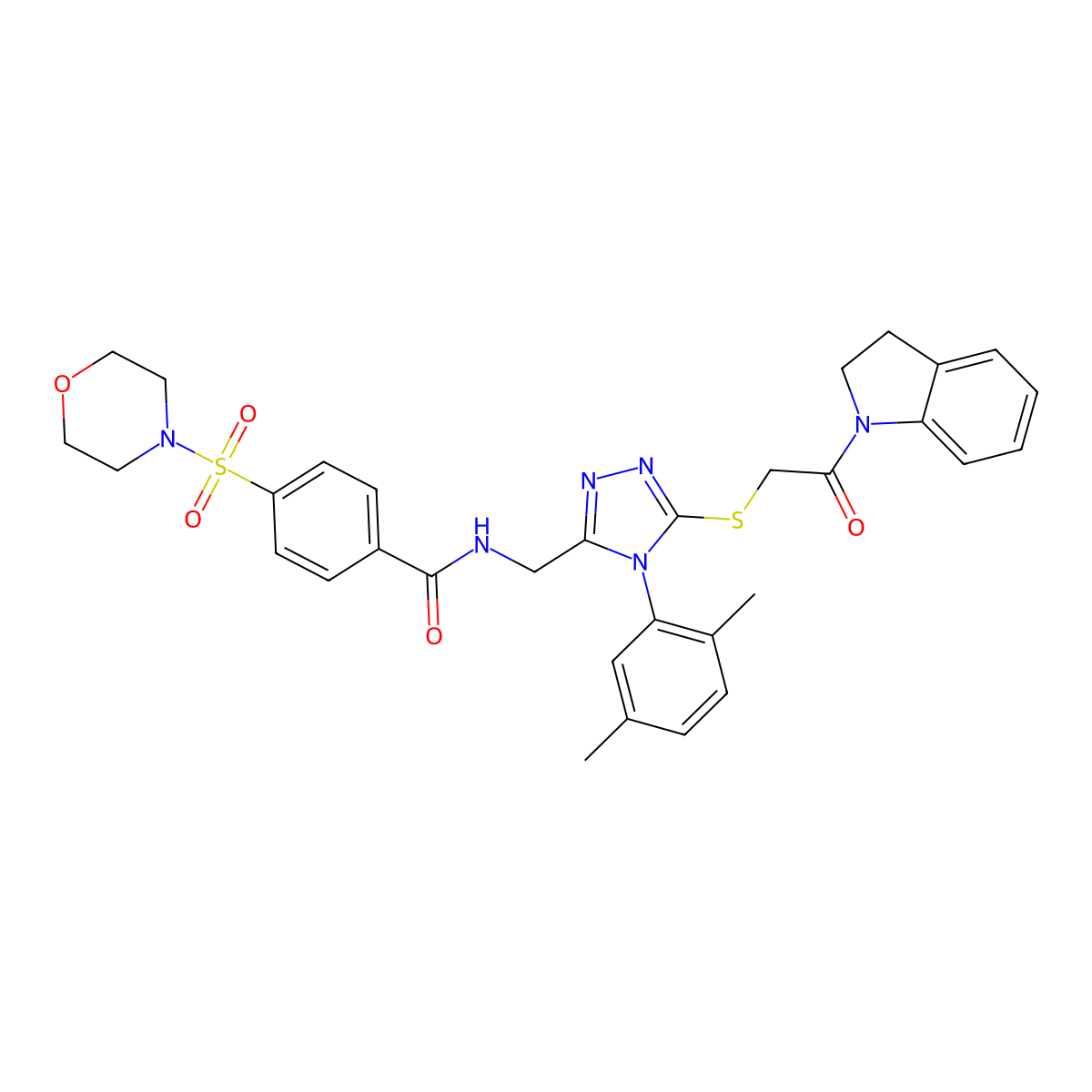 N-((4-(2,5-dimethylphenyl)-5-((2-(indolin-1-yl)-2-oxoethyl)thio)-4H-1,2,4-triazol-3-yl)methyl)-4-(morpholinosulfonyl)benzamide molecular structure, CAS 309968-61-4
