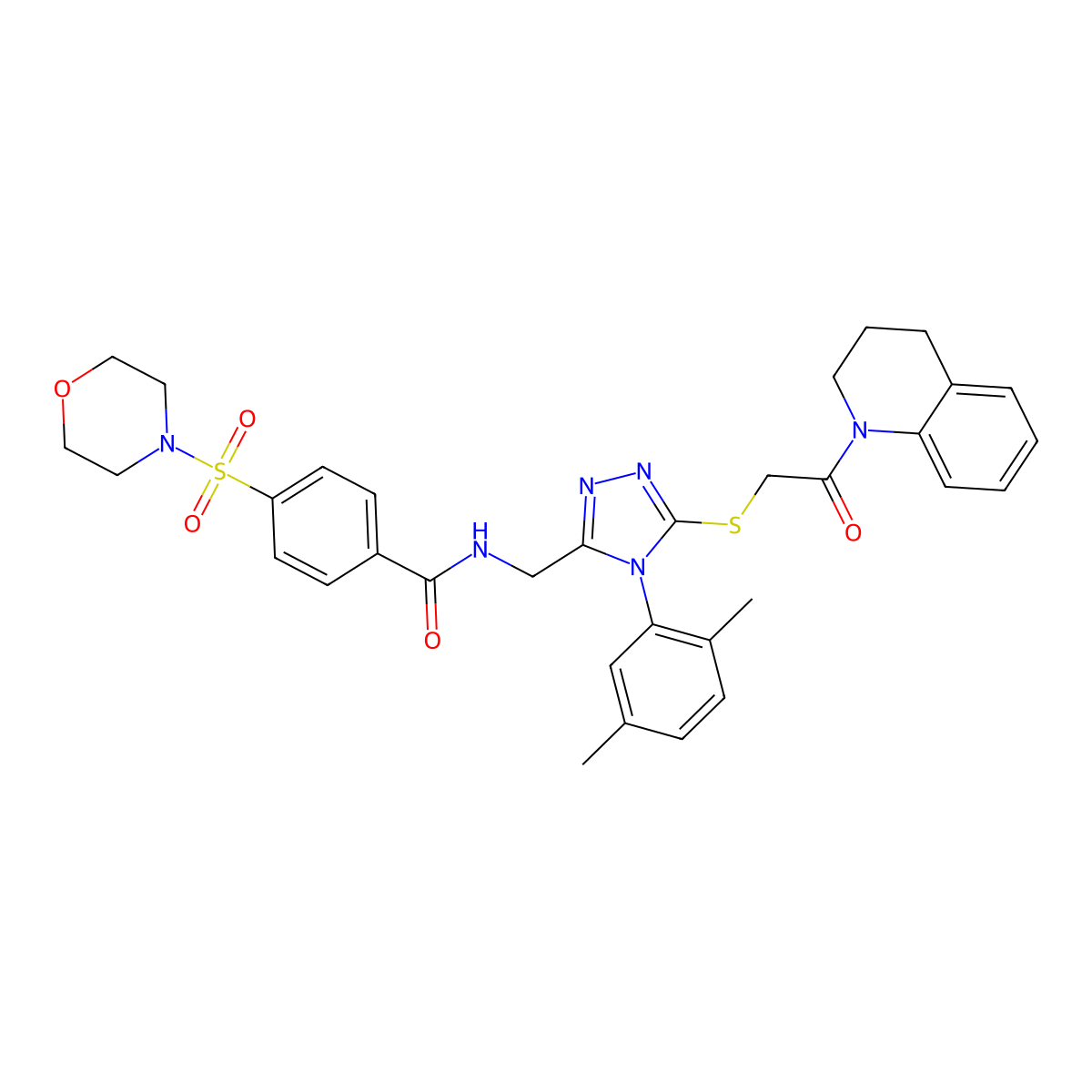 N-((5-((2-(3,4-dihydroquinolin-1(2H)-yl)-2-oxoethyl)thio)-4-(2,5-dimethylphenyl)-4H-1,2,4-triazol-3-yl)methyl)-4-(morpholinosulfonyl)benzamide molecular structure, CAS 309968-62-5