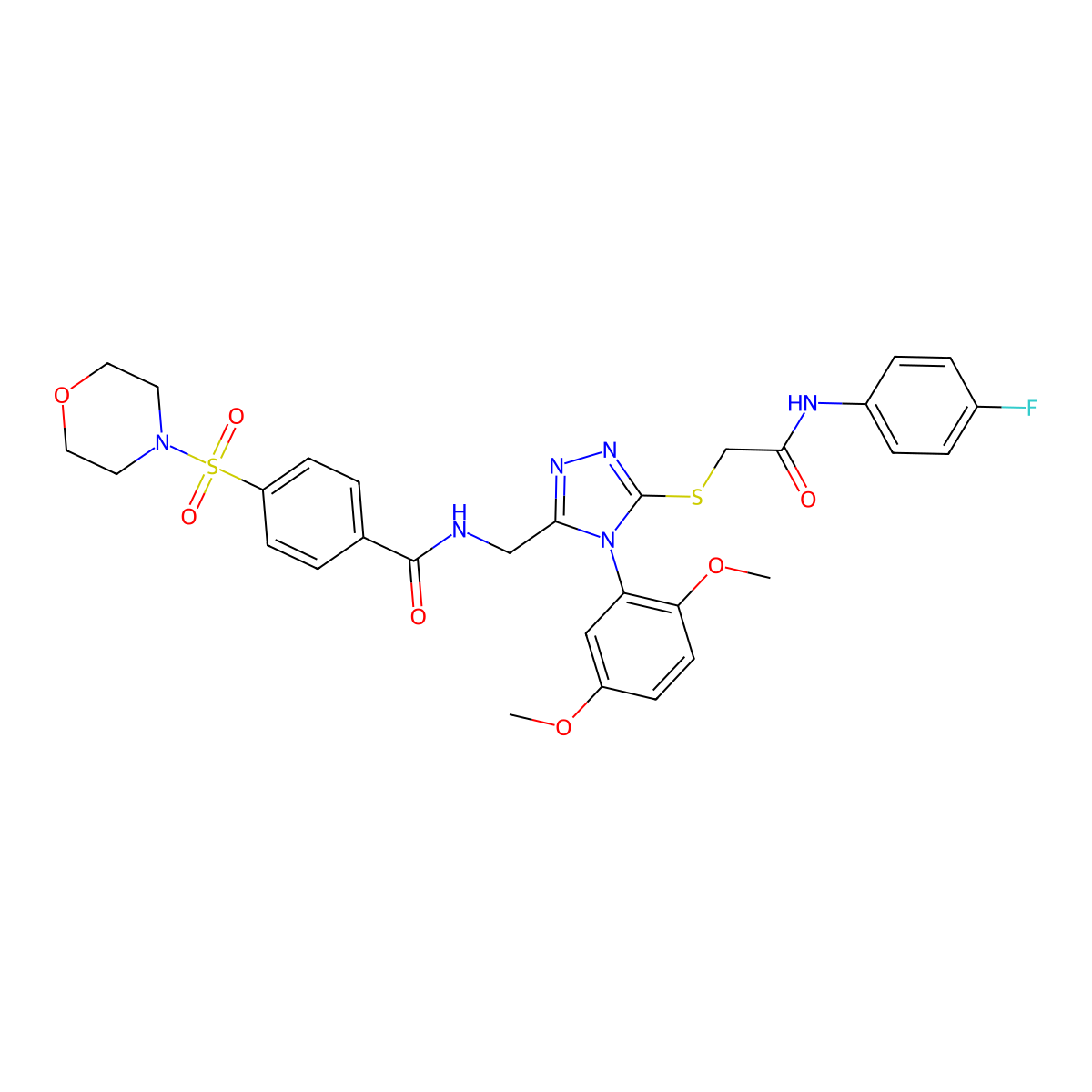 N-((4-(2,5-dimethoxyphenyl)-5-((2-((4-fluorophenyl)amino)-2-oxoethyl)thio)-4H-1,2,4-triazol-3-yl)methyl)-4-(morpholinosulfonyl)benzamide molecular structure, CAS 309968-64-7