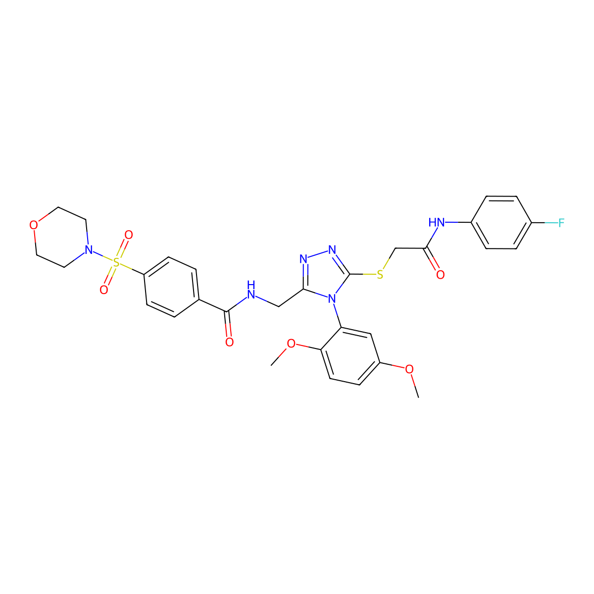 N-((4-(2,5-dimethoxyphenyl)-5-((2-((4-fluorophenyl)amino)-2-oxoethyl)thio)-4H-1,2,4-triazol-3-yl)methyl)-4-(morpholinosulfonyl)benzamide molecular structure, CAS 309968-64-7