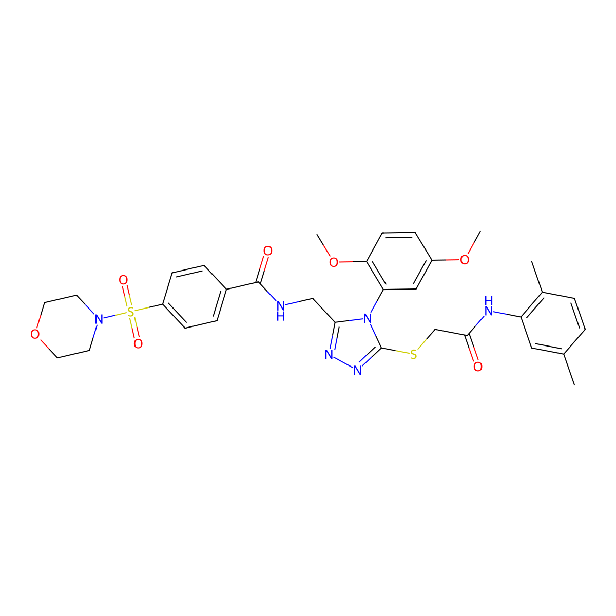 N-[[4-(2,5-dimethoxyphenyl)-5-[2-(2,5-dimethylanilino)-2-oxoethyl]sulfanyl-1,2,4-triazol-3-yl]methyl]-4-morpholin-4-ylsulfonylbenzamide molecular structure, CAS 309968-65-8