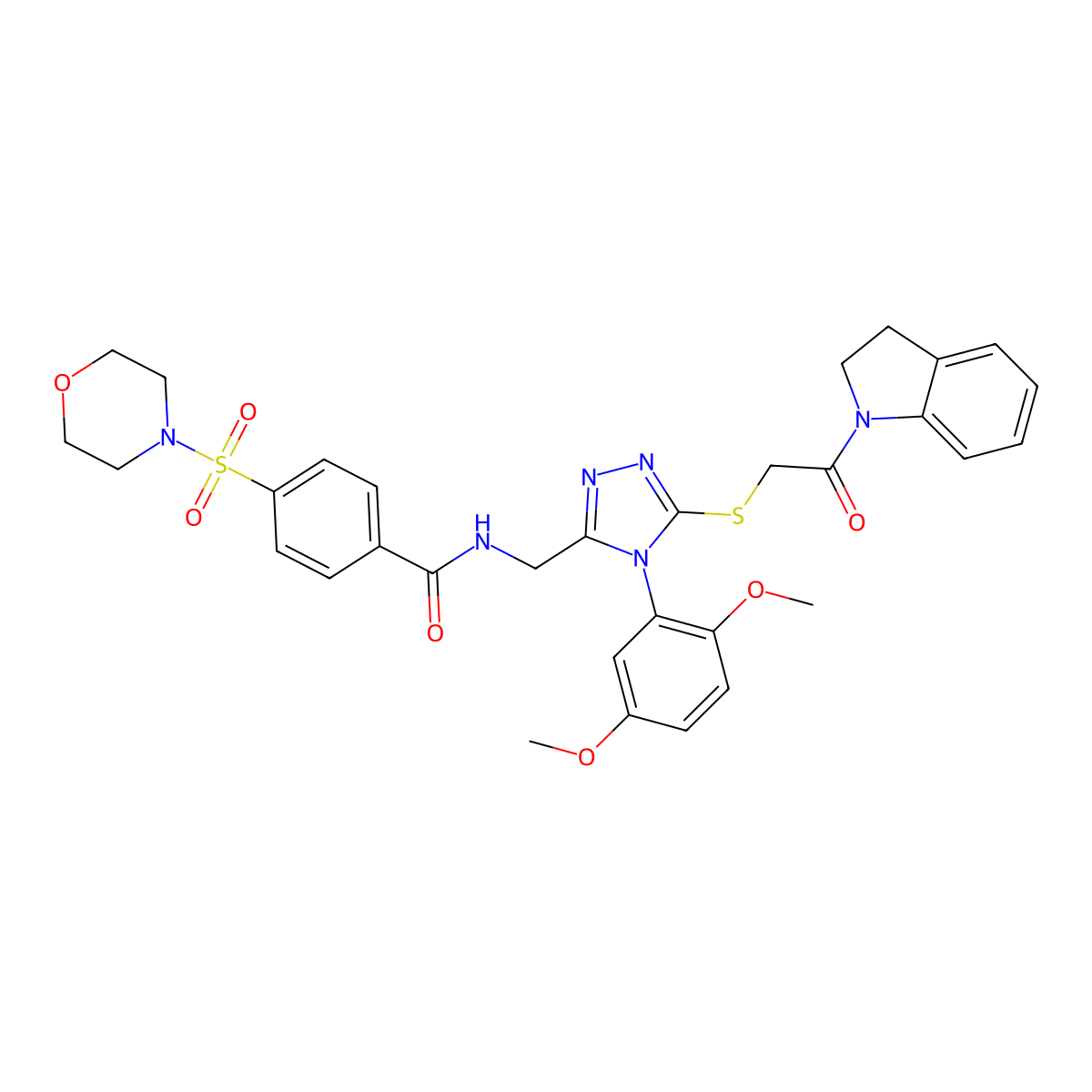 N-((4-(2,5-dimethoxyphenyl)-5-((2-(indolin-1-yl)-2-oxoethyl)thio)-4H-1,2,4-triazol-3-yl)methyl)-4-(morpholinosulfonyl)benzamide molecular structure, CAS 309968-69-2