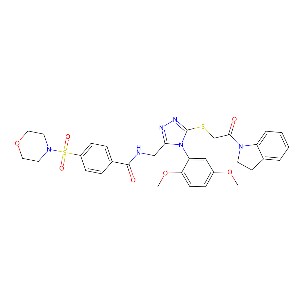 N-((4-(2,5-dimethoxyphenyl)-5-((2-(indolin-1-yl)-2-oxoethyl)thio)-4H-1,2,4-triazol-3-yl)methyl)-4-(morpholinosulfonyl)benzamide molecular structure, CAS 309968-69-2
