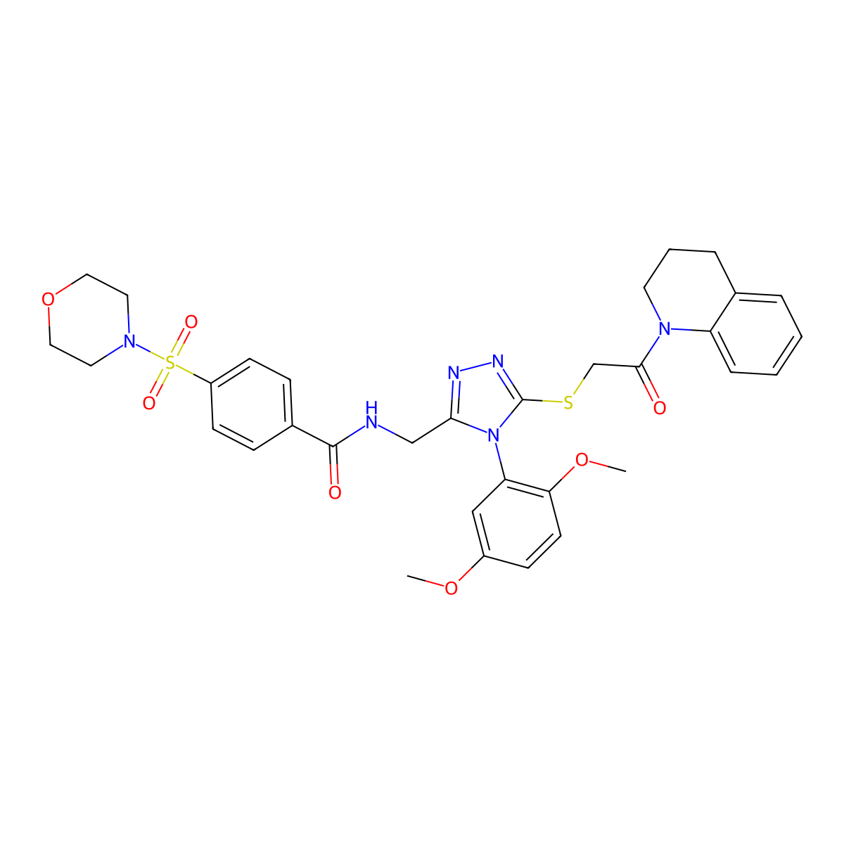 N-[[5-[2-(3,4-dihydro-2H-quinolin-1-yl)-2-oxoethyl]sulfanyl-4-(2,5-dimethoxyphenyl)-1,2,4-triazol-3-yl]methyl]-4-morpholin-4-ylsulfonylbenzamide molecular structure, CAS 309968-70-5