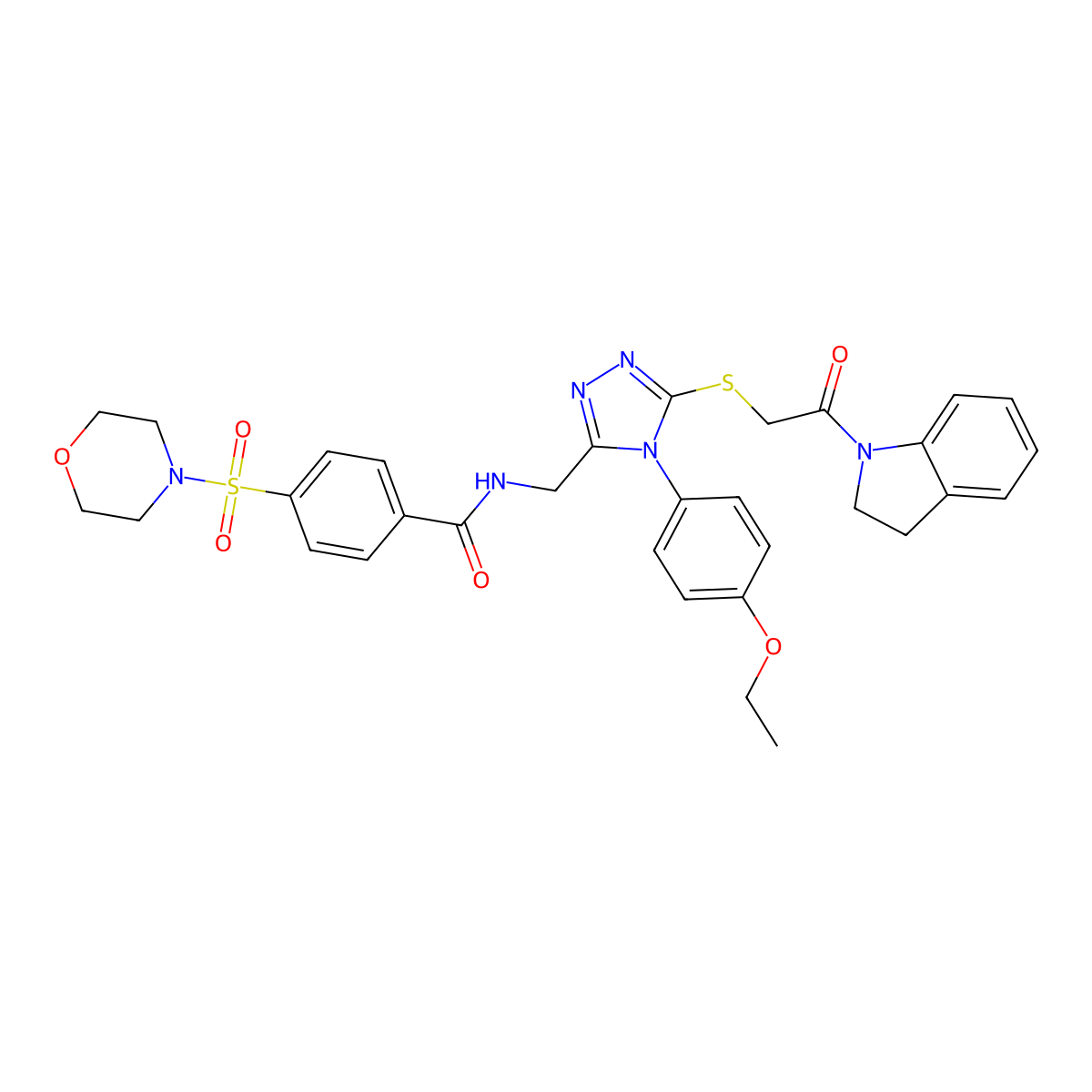 N-((4-(4-ethoxyphenyl)-5-((2-(indolin-1-yl)-2-oxoethyl)thio)-4H-1,2,4-triazol-3-yl)methyl)-4-(morpholinosulfonyl)benzamide molecular structure, CAS 309968-78-3