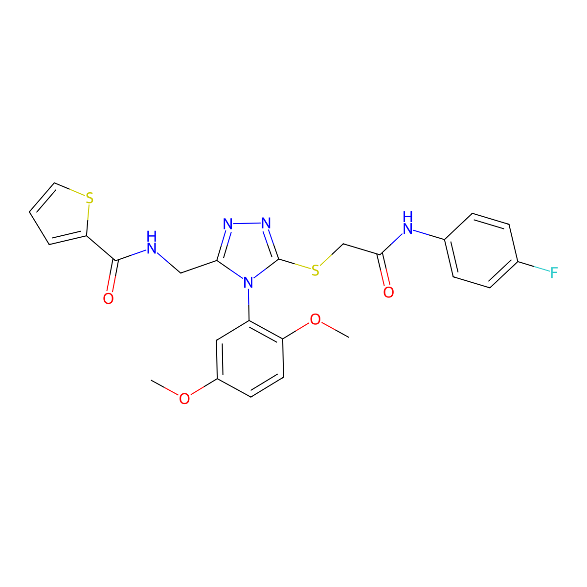 N-((4-(2,5-dimethoxyphenyl)-5-((2-((4-fluorophenyl)amino)-2-oxoethyl)thio)-4H-1,2,4-triazol-3-yl)methyl)thiophene-2-carboxamide molecular structure, CAS 309968-81-8