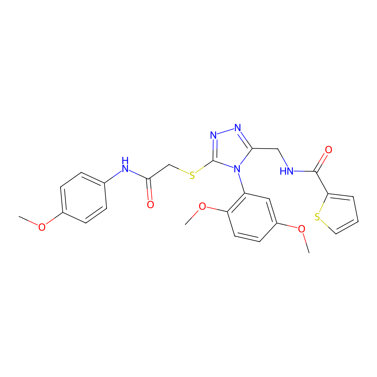 N-((4-(2,5-dimethoxyphenyl)-5-((2-((4-methoxyphenyl)amino)-2-oxoethyl)thio)-4H-1,2,4-triazol-3-yl)methyl)thiophene-2-carboxamide molecular structure, CAS 309968-82-9