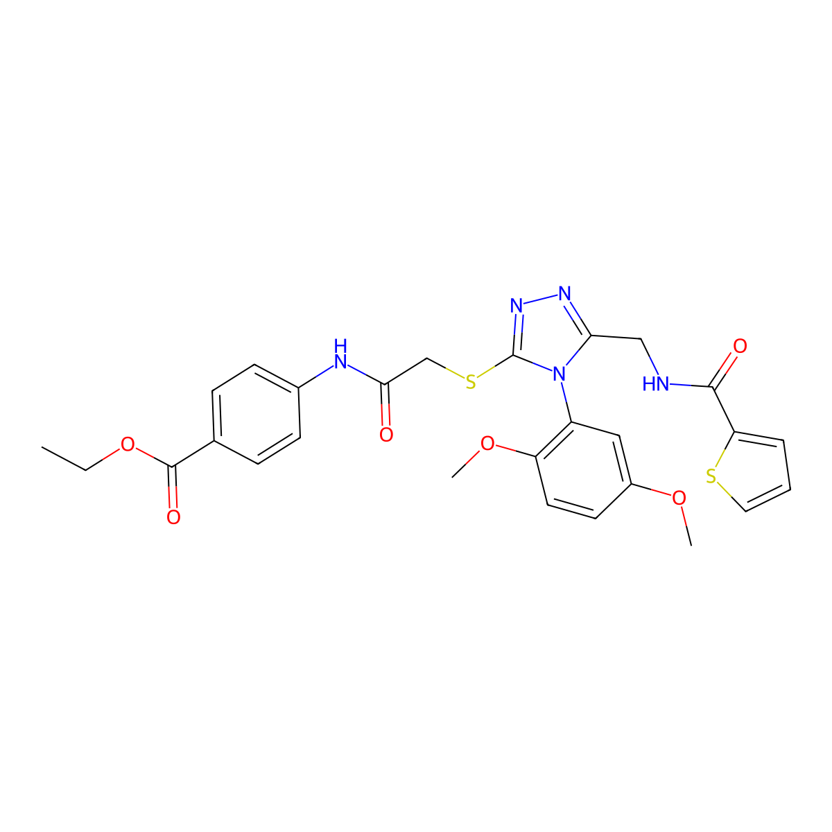 Ethyl 4-[[2-[[4-(2,5-dimethoxyphenyl)-5-[(thiophene-2-carbonylamino)methyl]-1,2,4-triazol-3-yl]sulfanyl]acetyl]amino]benzoate molecular structure, CAS 309968-83-0
