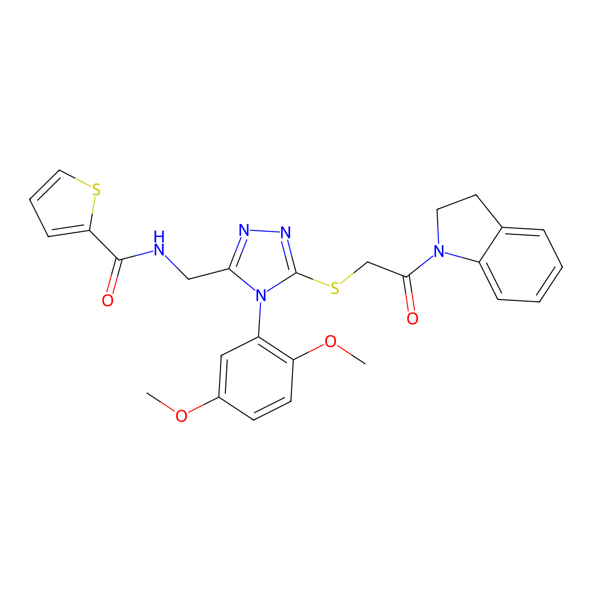 N-((4-(2,5-dimethoxyphenyl)-5-((2-(indolin-1-yl)-2-oxoethyl)thio)-4H-1,2,4-triazol-3-yl)methyl)thiophene-2-carboxamide molecular structure, CAS 309968-86-3