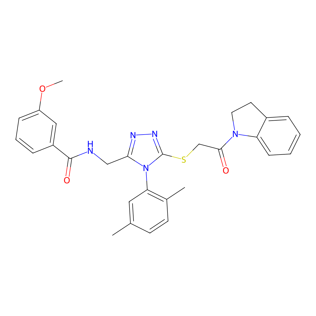 N-((4-(2,5-dimethylphenyl)-5-((2-(indolin-1-yl)-2-oxoethyl)thio)-4H-1,2,4-triazol-3-yl)methyl)-3-methoxybenzamide molecular structure, CAS 309968-92-1