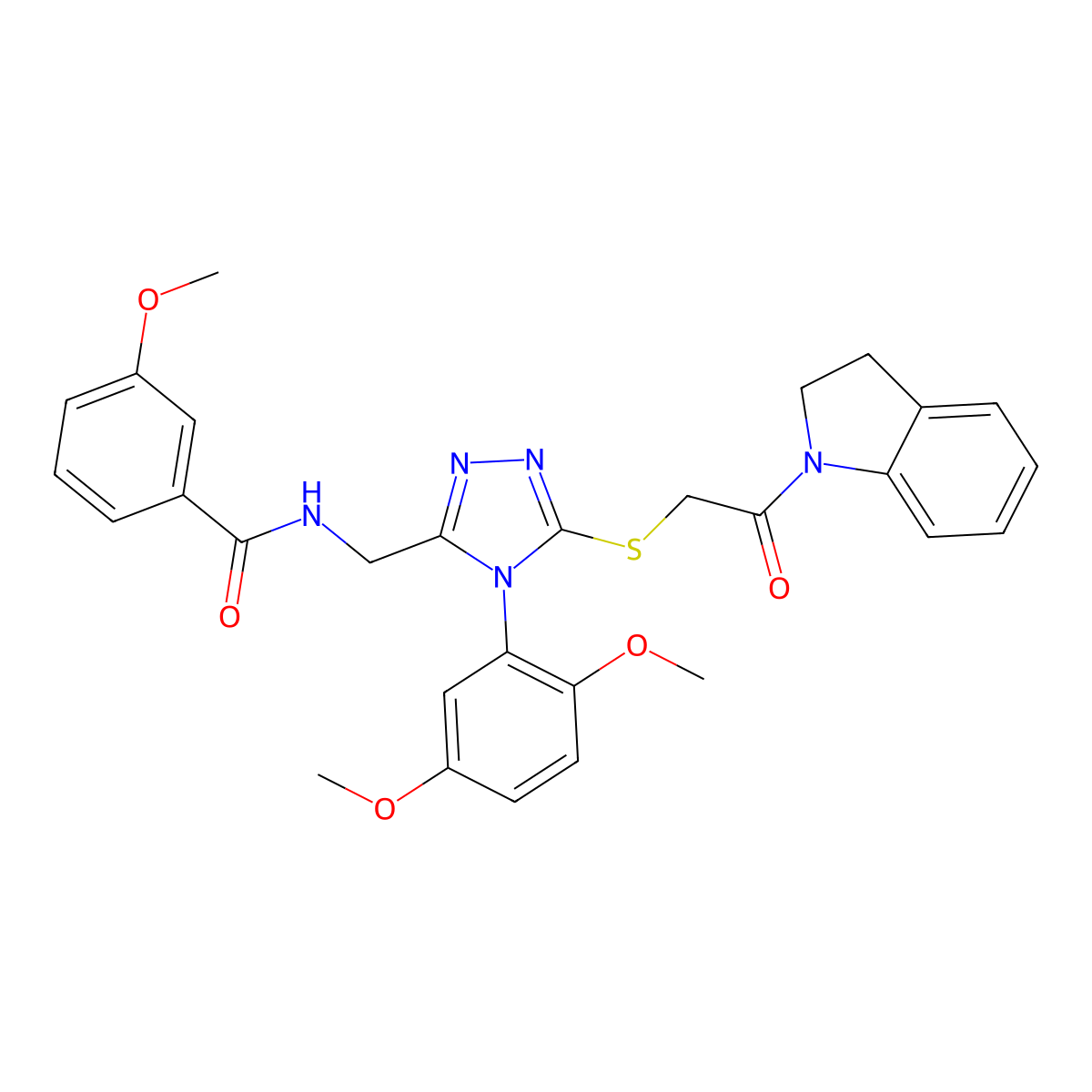 N-((4-(2,5-dimethoxyphenyl)-5-((2-(indolin-1-yl)-2-oxoethyl)thio)-4H-1,2,4-triazol-3-yl)methyl)-3-methoxybenzamide molecular structure, CAS 309968-94-3