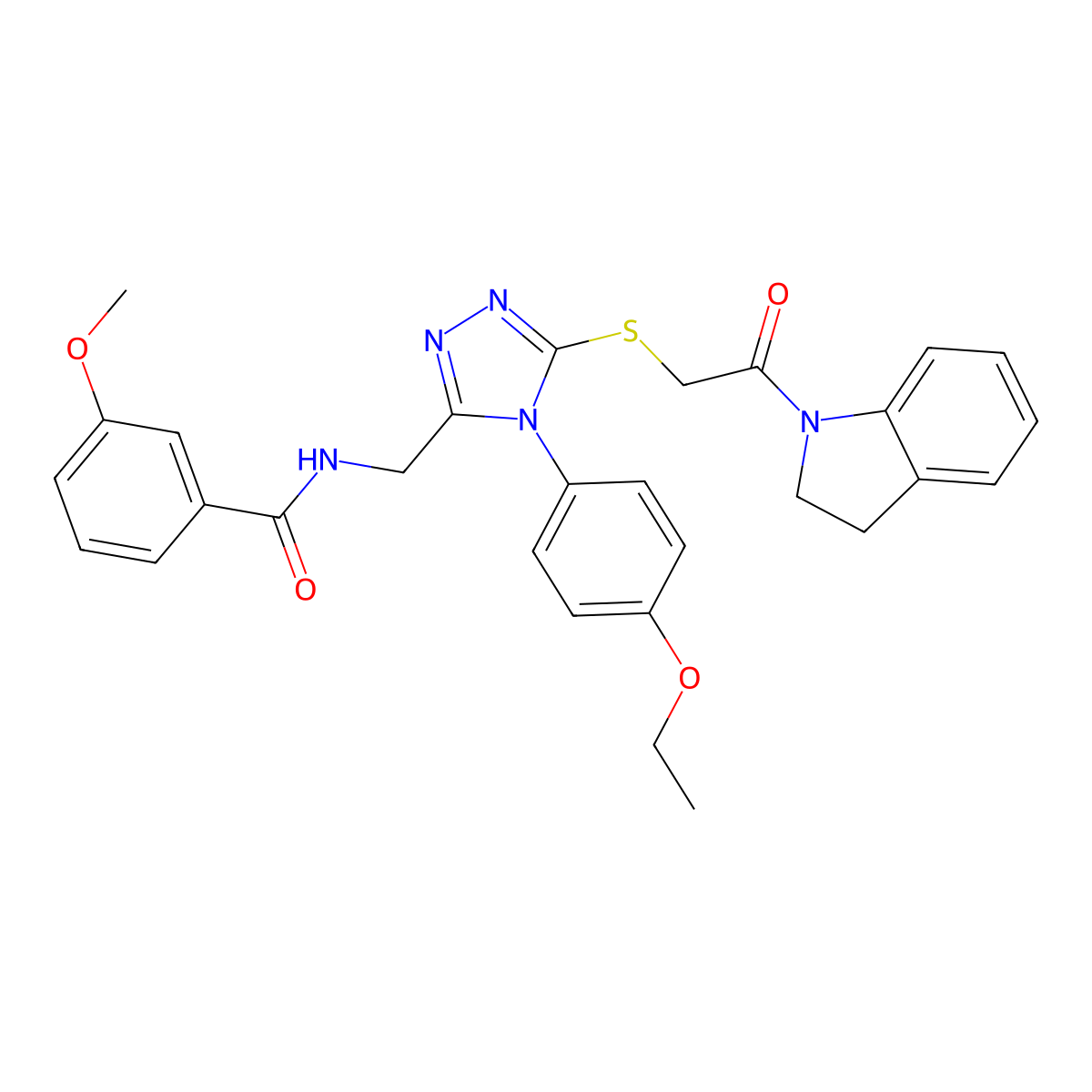 N-((4-(4-ethoxyphenyl)-5-((2-(indolin-1-yl)-2-oxoethyl)thio)-4H-1,2,4-triazol-3-yl)methyl)-3-methoxybenzamide molecular structure, CAS 309968-96-5