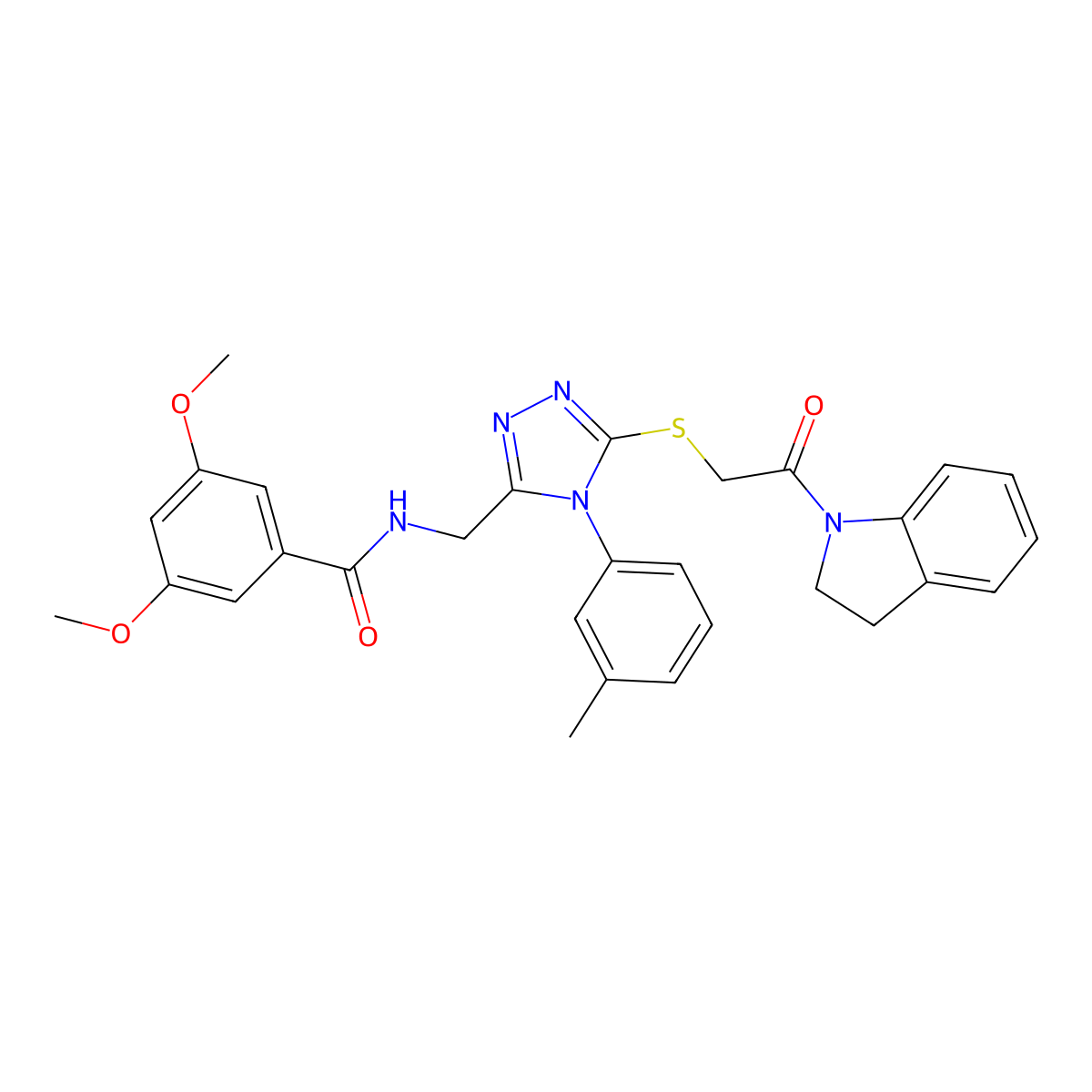 N-((5-((2-(indolin-1-yl)-2-oxoethyl)thio)-4-(m-tolyl)-4H-1,2,4-triazol-3-yl)methyl)-3,5-dimethoxybenzamide molecular structure, CAS 309968-97-6