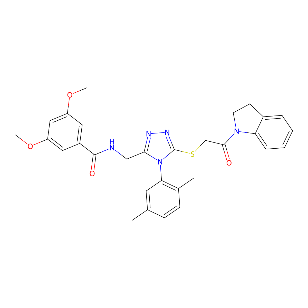 N-((4-(2,5-dimethylphenyl)-5-((2-(indolin-1-yl)-2-oxoethyl)thio)-4H-1,2,4-triazol-3-yl)methyl)-3,5-dimethoxybenzamide molecular structure, CAS 309969-06-0