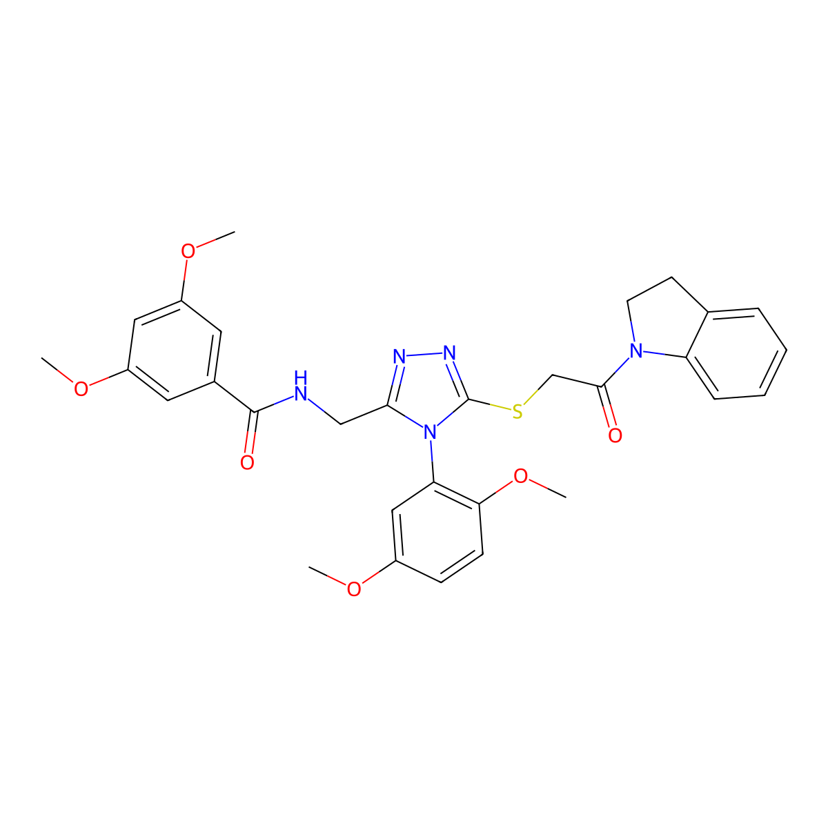 N-((4-(2,5-dimethoxyphenyl)-5-((2-(indolin-1-yl)-2-oxoethyl)thio)-4H-1,2,4-triazol-3-yl)methyl)-3,5-dimethoxybenzamide molecular structure, CAS 309969-08-2