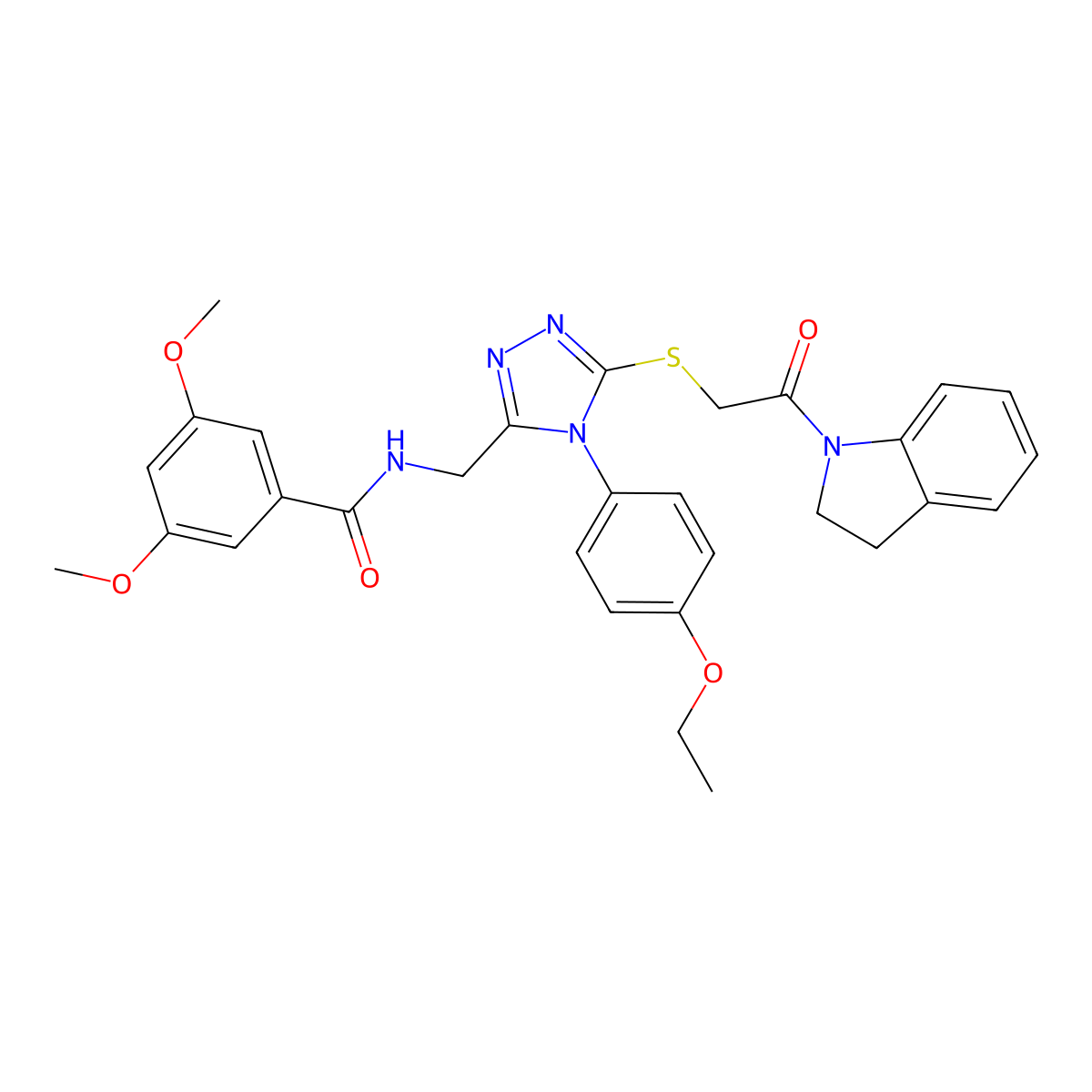 N-((4-(4-ethoxyphenyl)-5-((2-(indolin-1-yl)-2-oxoethyl)thio)-4H-1,2,4-triazol-3-yl)methyl)-3,5-dimethoxybenzamide molecular structure, CAS 309969-10-6