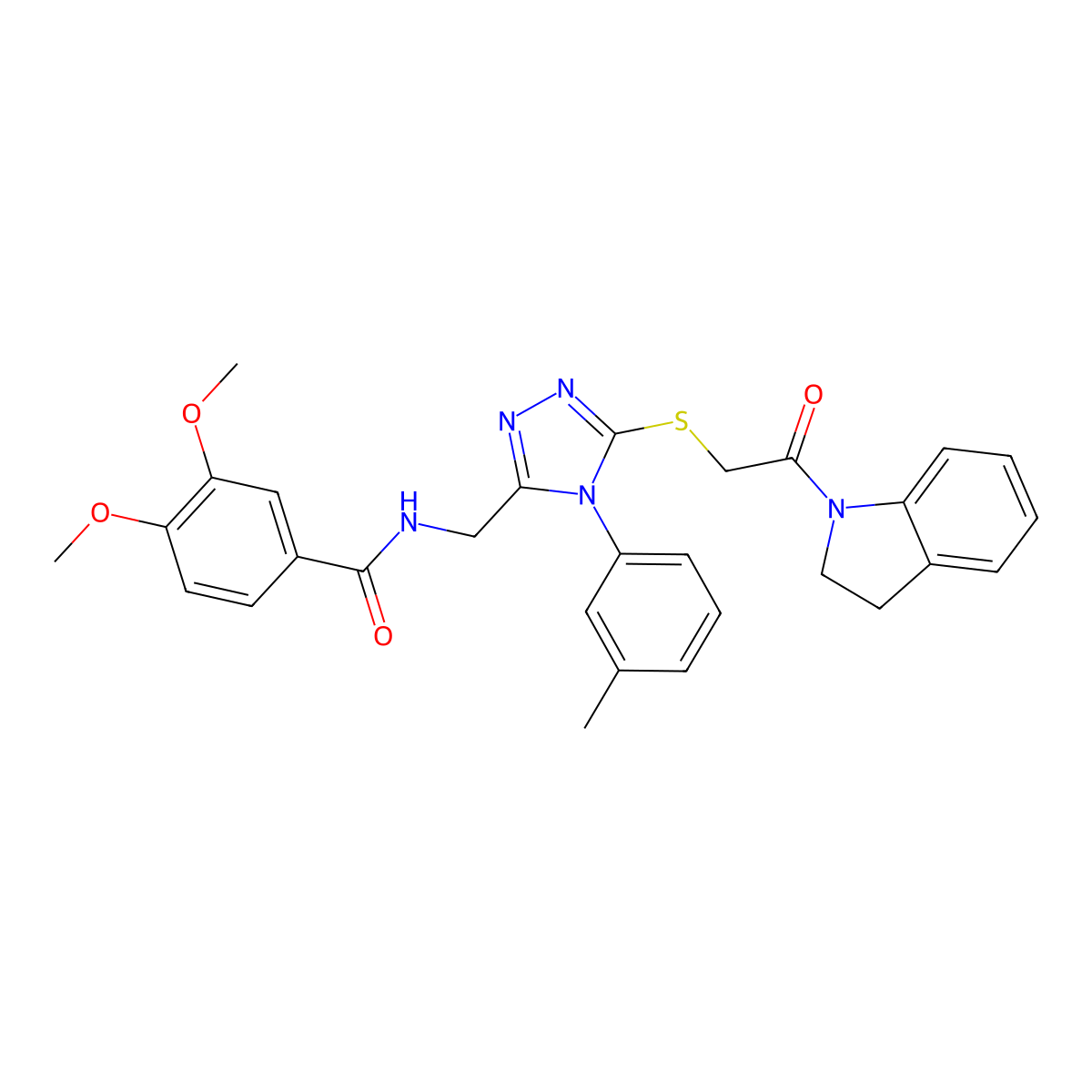 N-((5-((2-(indolin-1-yl)-2-oxoethyl)thio)-4-(m-tolyl)-4H-1,2,4-triazol-3-yl)methyl)-3,4-dimethoxybenzamide molecular structure, CAS 309969-12-8