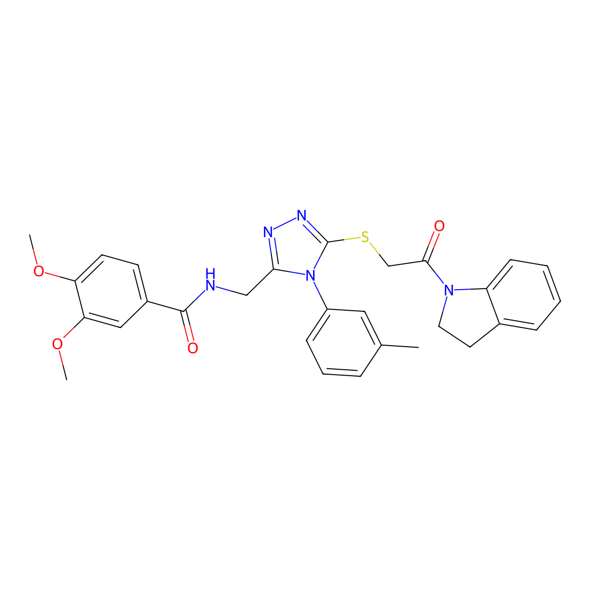 N-((5-((2-(indolin-1-yl)-2-oxoethyl)thio)-4-(m-tolyl)-4H-1,2,4-triazol-3-yl)methyl)-3,4-dimethoxybenzamide molecular structure, CAS 309969-12-8