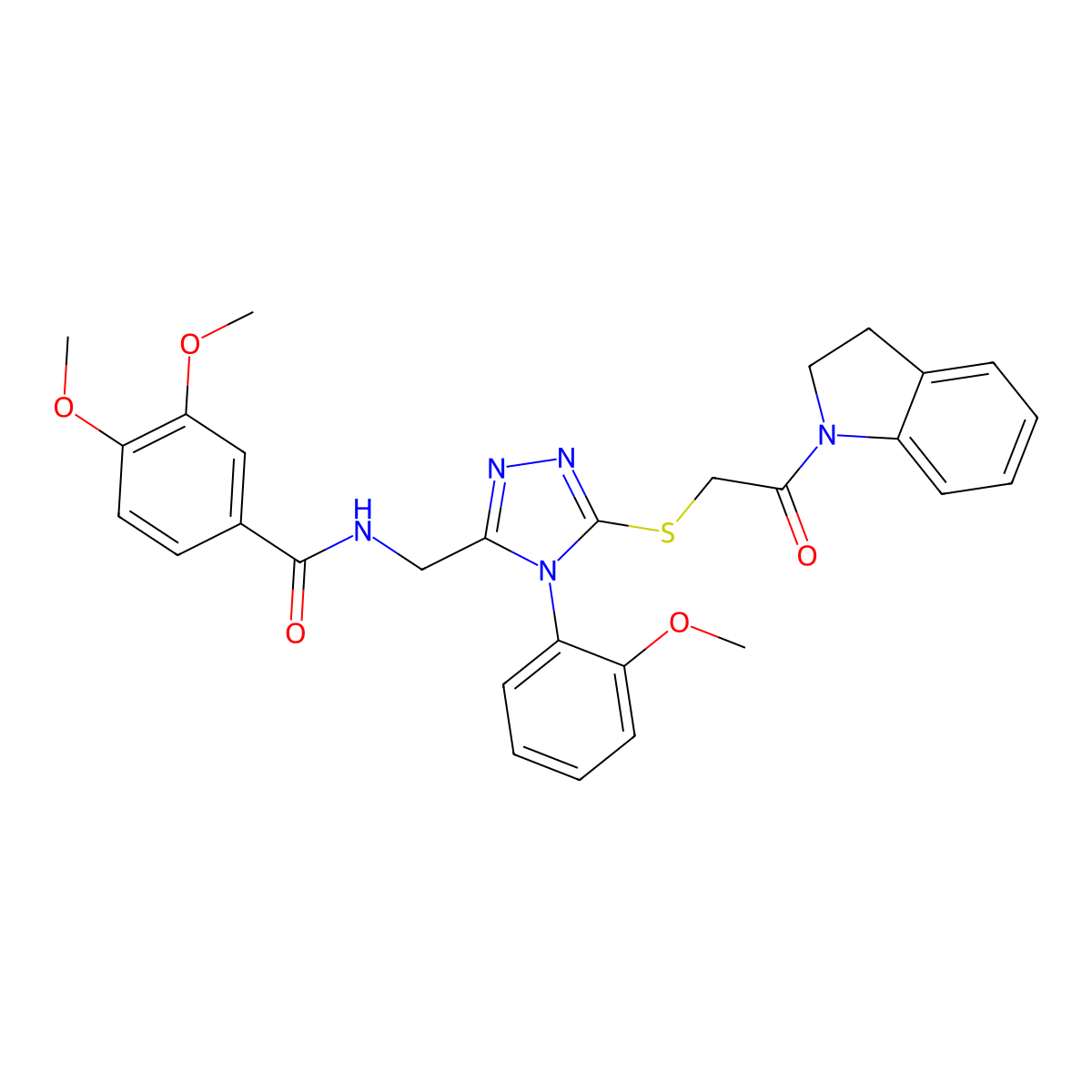 N-[(5-{[2-(2,3-dihydro-1H-indol-1-yl)-2-oxoethyl]sulfanyl}-4-(2-methoxyphenyl)-4H-1,2,4-triazol-3-yl)methyl]-3,4-dimethoxybenzamide molecular structure, CAS 309969-16-2